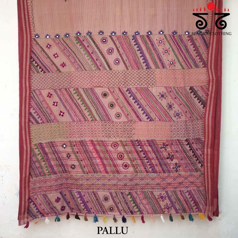 Lambani Handembroidery on Ponduru Handspun Cotton saree