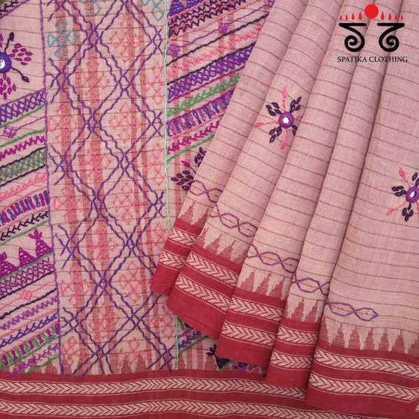 Lambani Handembroidery on Ponduru Handspun Cotton saree