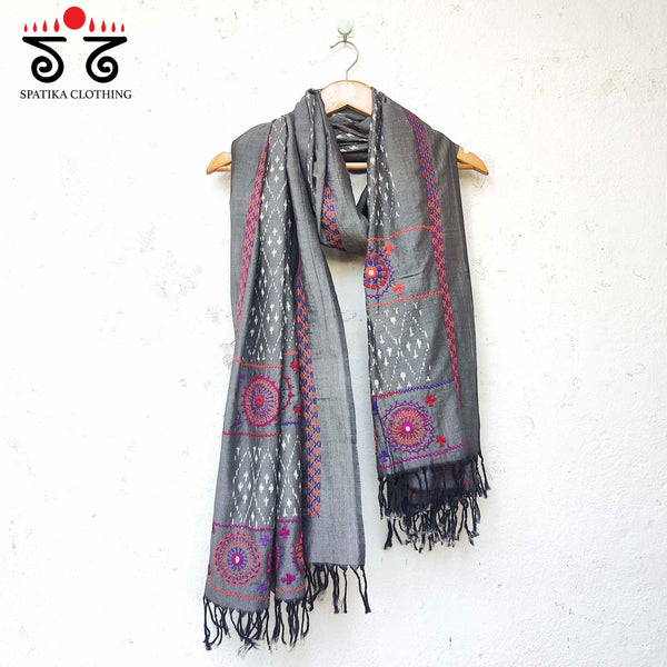 Lambani Handembroidery on Ikat Dupatta