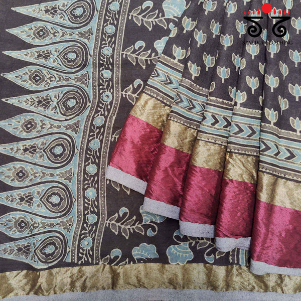 Ajrakh on Mulmul Cotton Saree