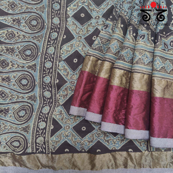 Ajrakh on Mulmul Cotton Saree