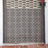 Ajrakh Handblock Print on Maheshwari Saree