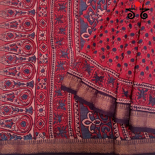 Ajrakh Handblock Print on Maheshwari Silk Cotton Saree