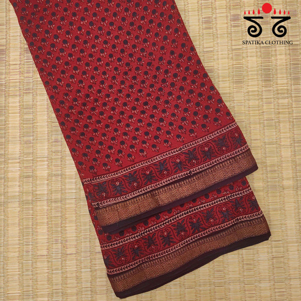 Ajrakh Handblock Print on Maheshwari Silk Cotton Saree