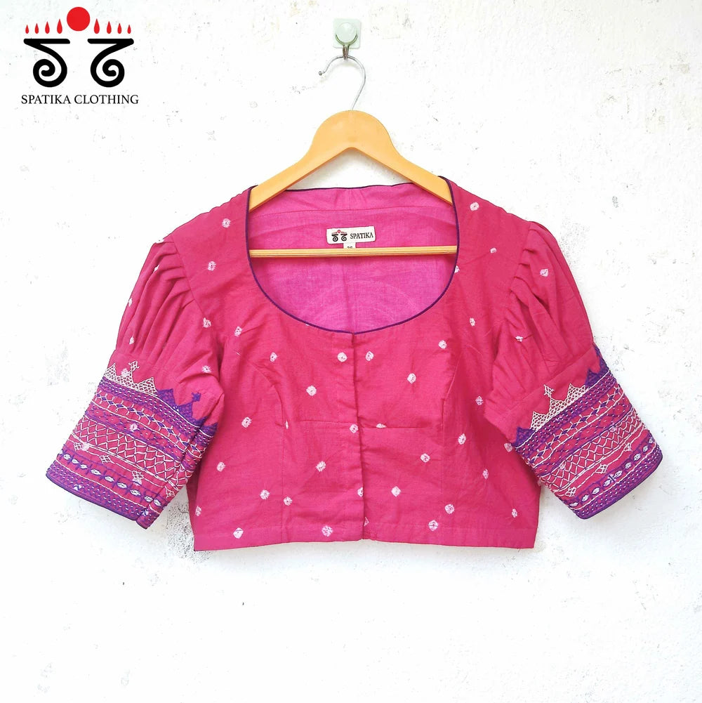 Festive Kanjivaram Silk Cotton- Purple with The Lambani - Bandhani Blouse