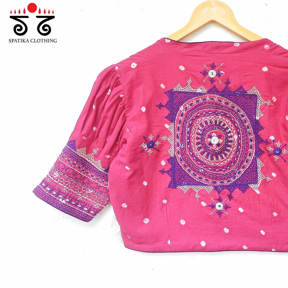 Festive Kanjivaram Silk Cotton- Purple with The Lambani - Bandhani Blouse