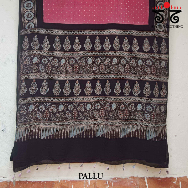 Ajrak - Bandhani on Mulmul Cotton Saree