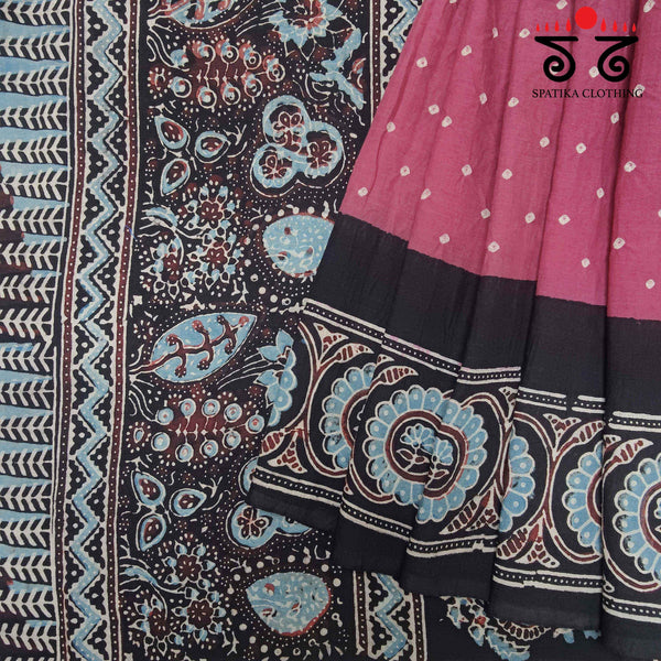 Ajrak - Bandhani on Mulmul Cotton Saree