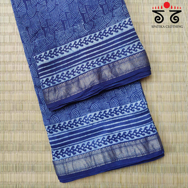 Akola Handblock Print on Maheshwari Saree