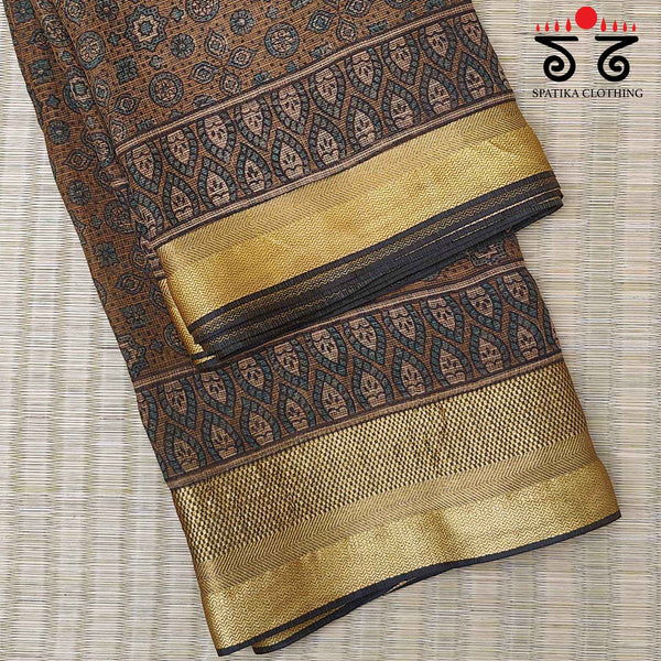 Ajrakh Handblock Print on Kota Cotton Saree