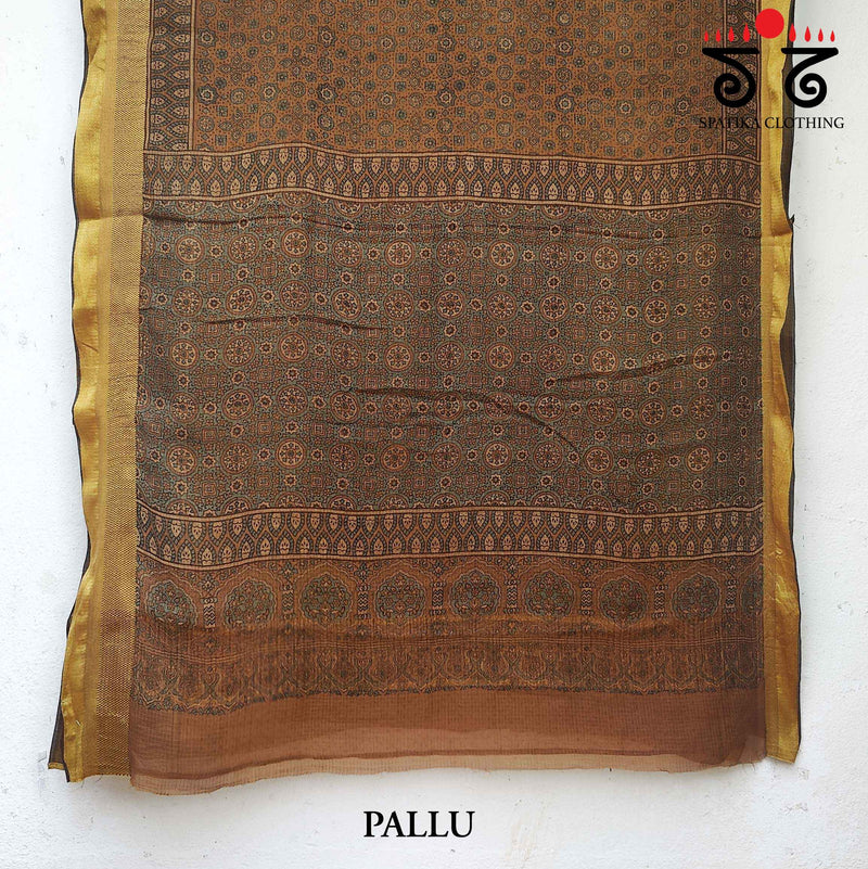 Ajrakh Handblock Print on Kota Cotton Saree