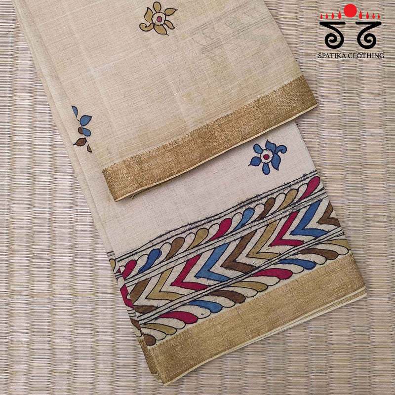 Pen Kalamkari On Mangalagiri Cotton Saree