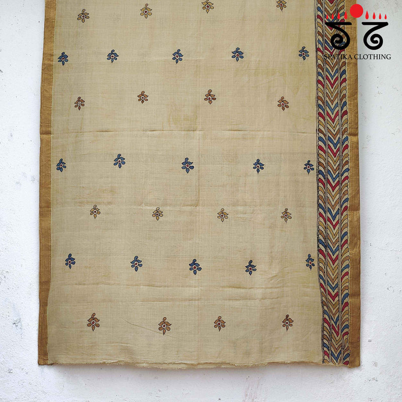 Pen Kalamkari On Mangalagiri Cotton Saree