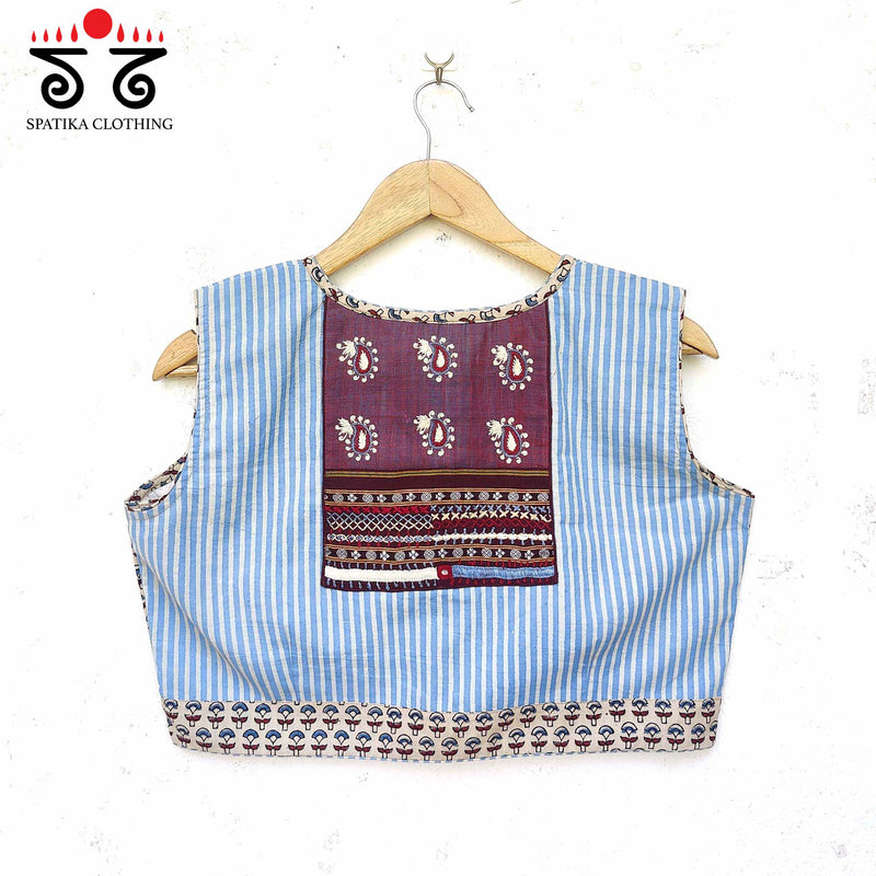 Ajrak Hand embroidered Blouse - Sleeveless!