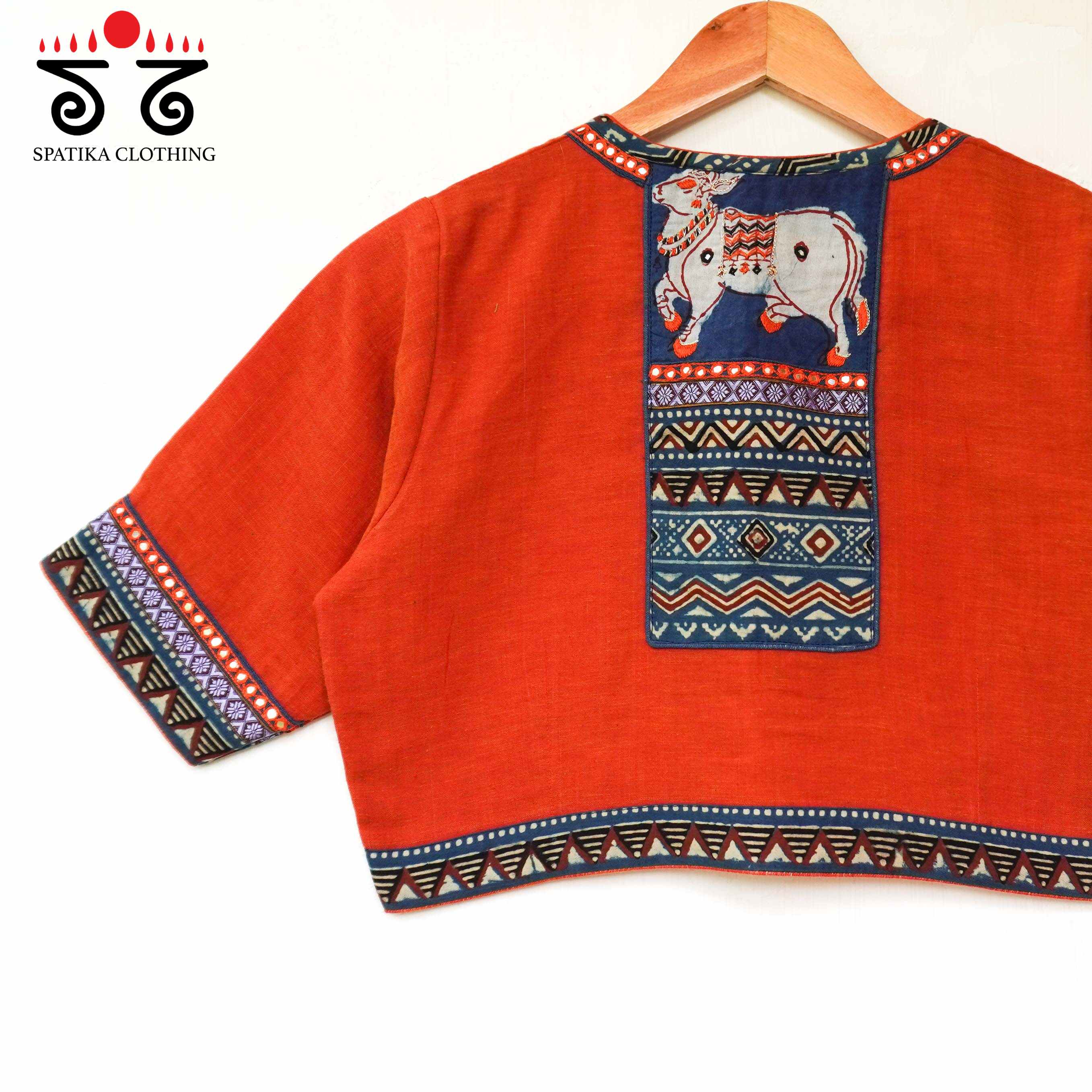 Orange & Blue Pichwai Handcrafted Blouse