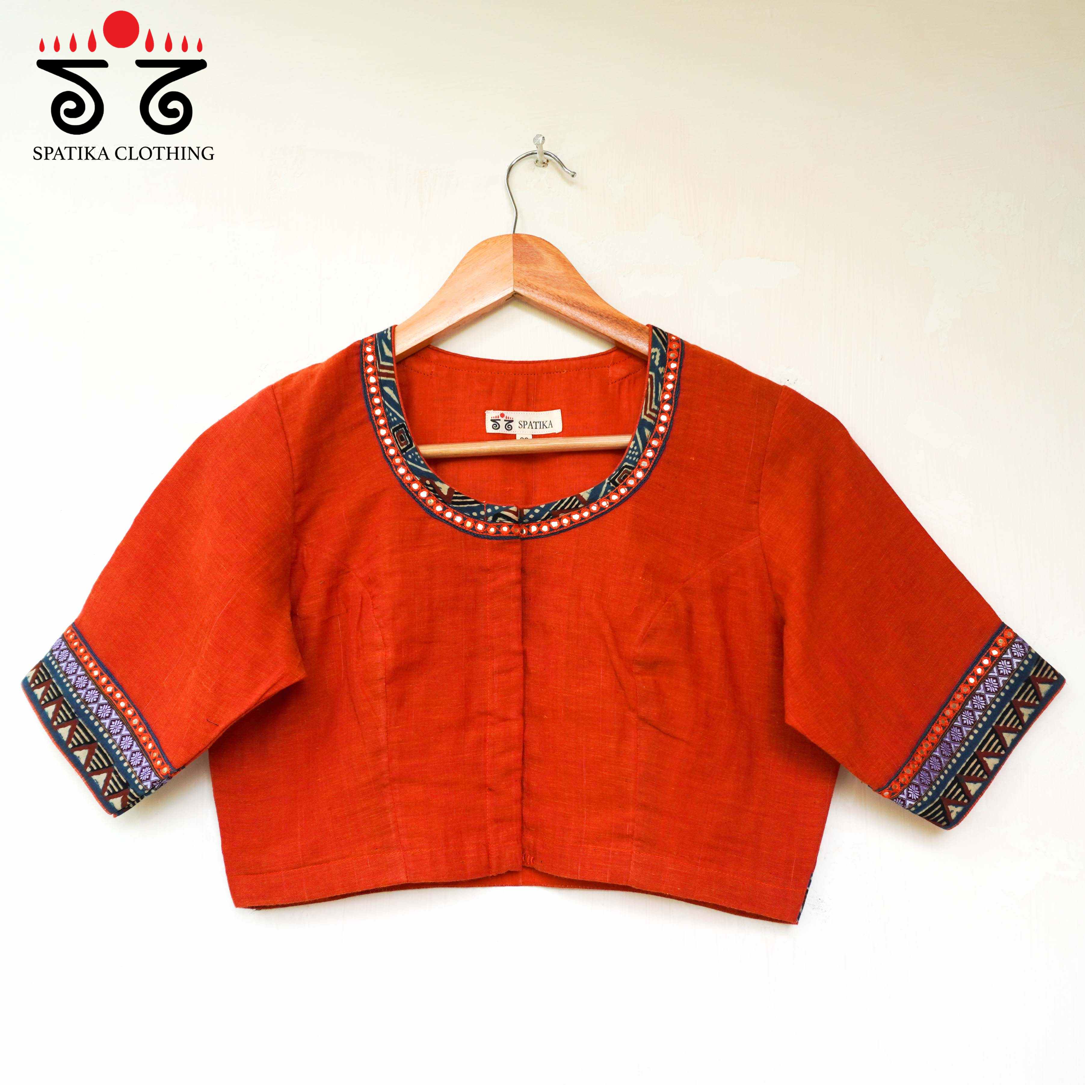Orange & Blue Pichwai Handcrafted Blouse