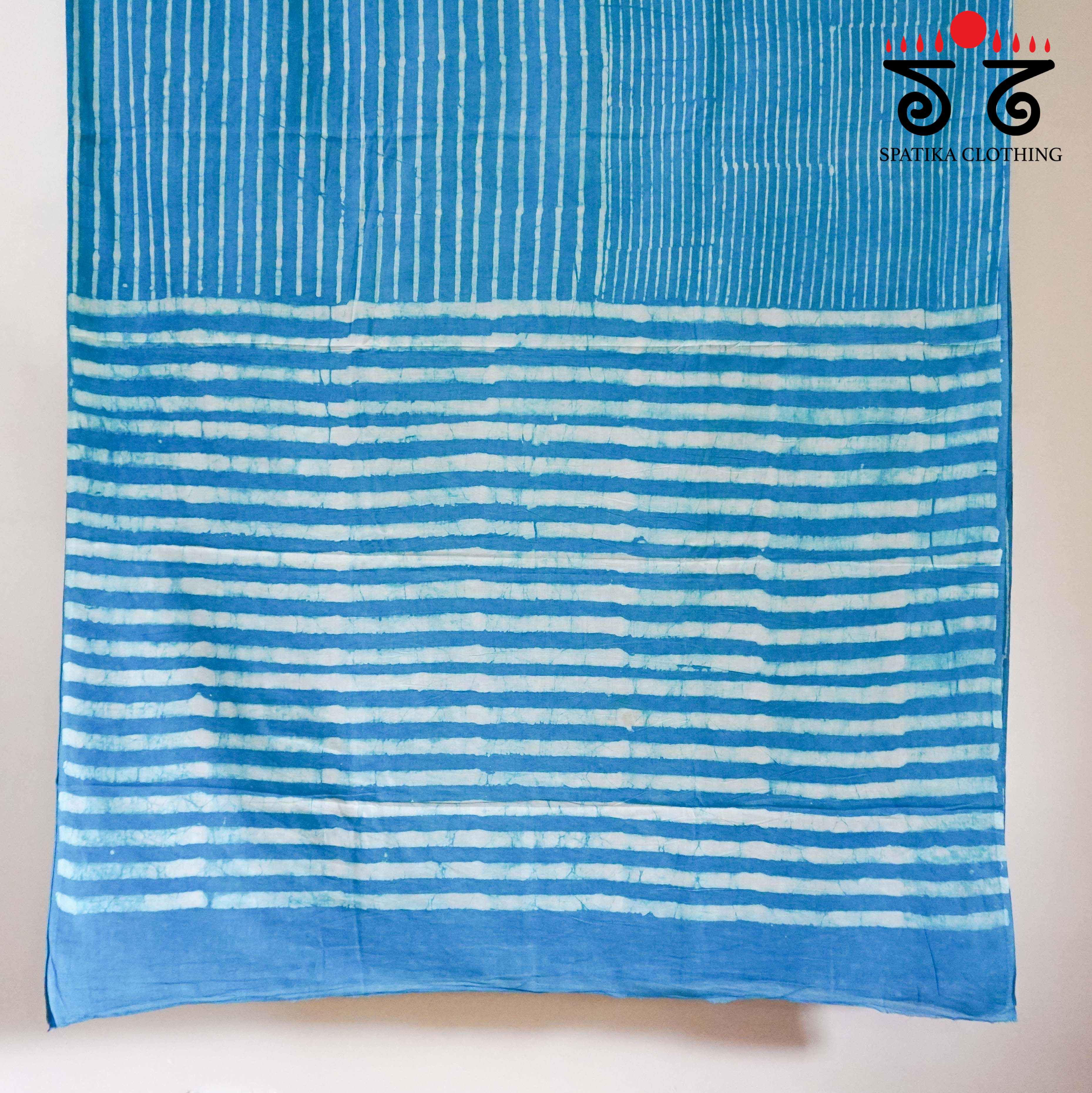 Blue & White Hand Blockprinted Mul Cotton Saree