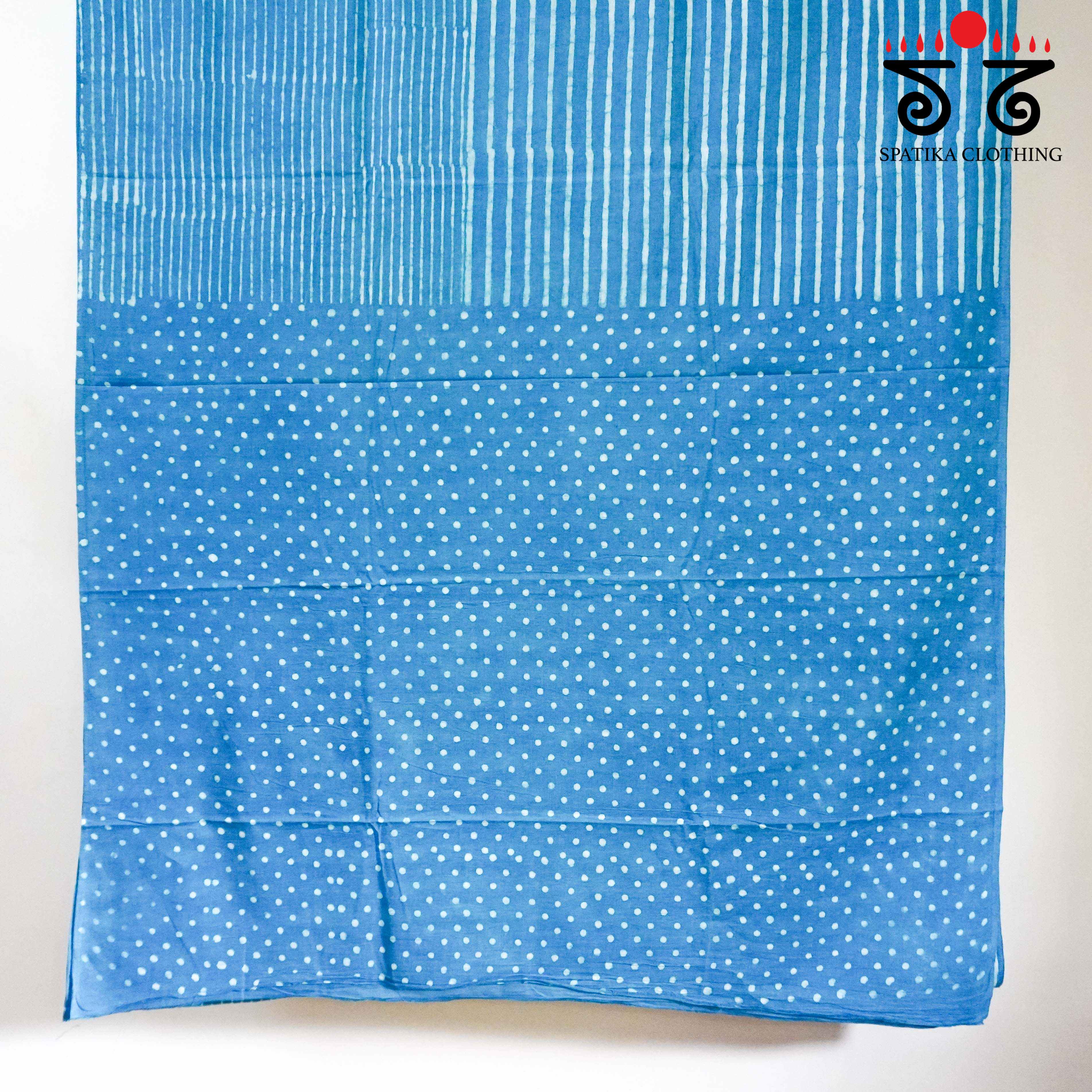 Blue & White Hand Blockprinted Mul Cotton Saree