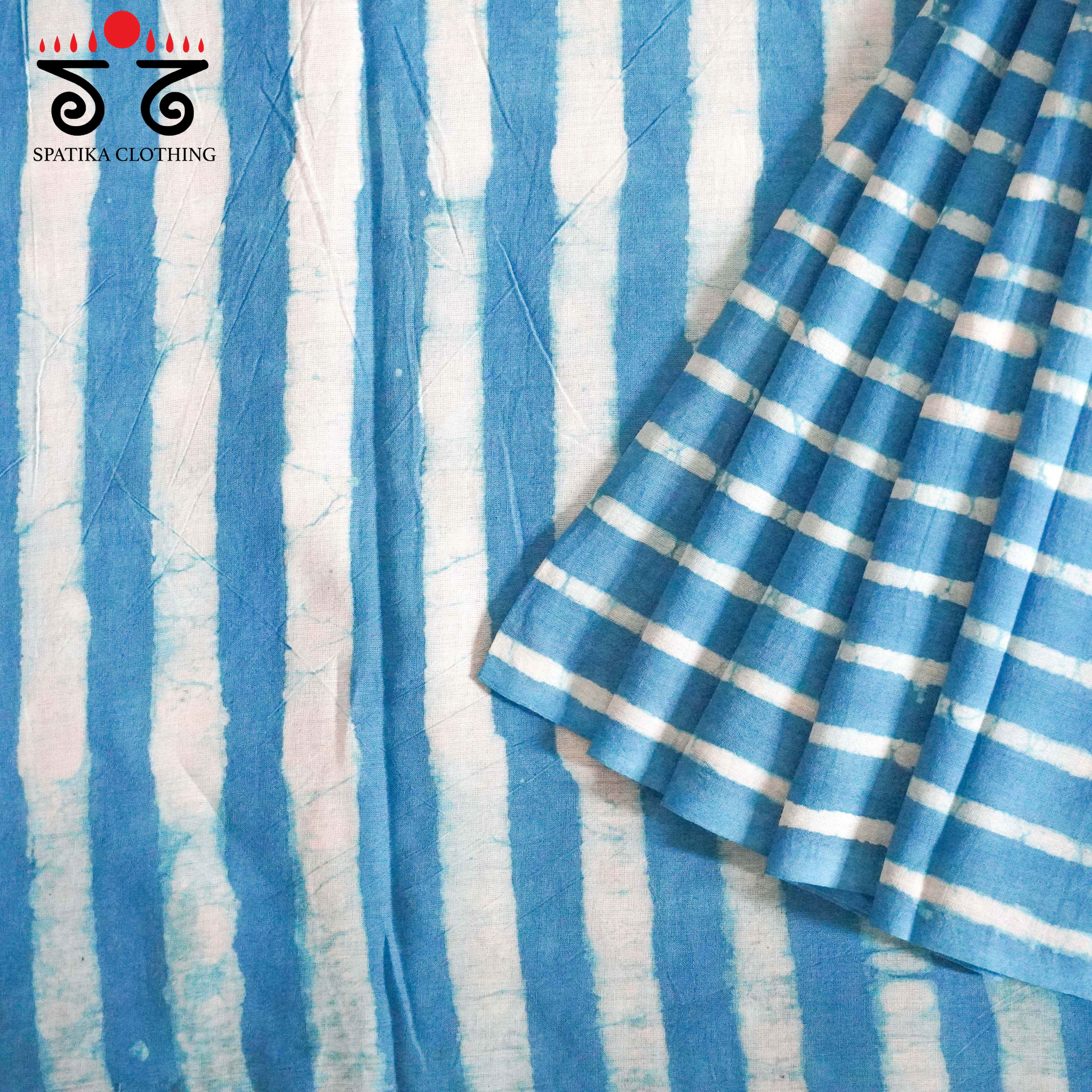 Blue & White Hand Blockprinted Mul Cotton Saree