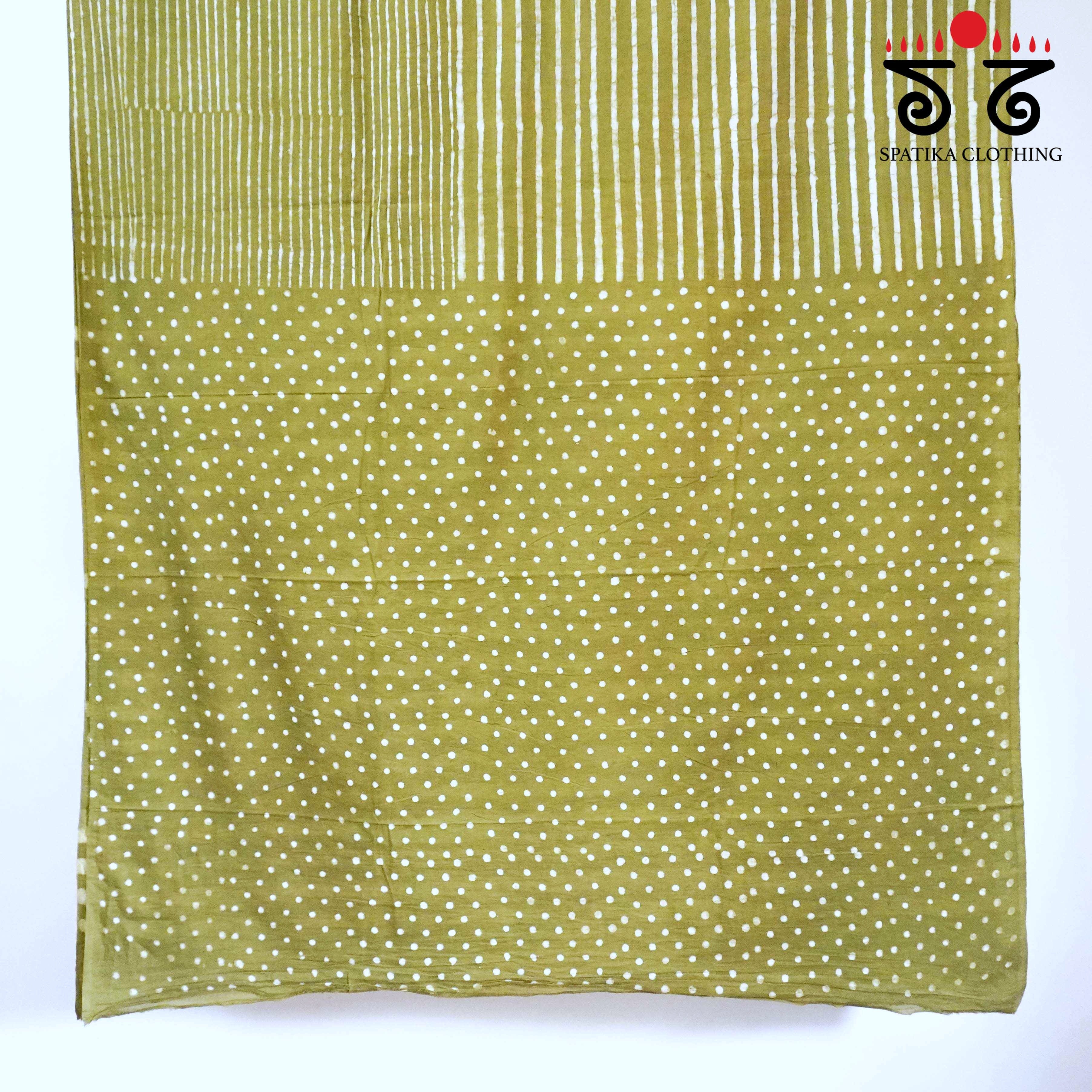 Green & White Hand Blockprinted Mul Cotton Saree