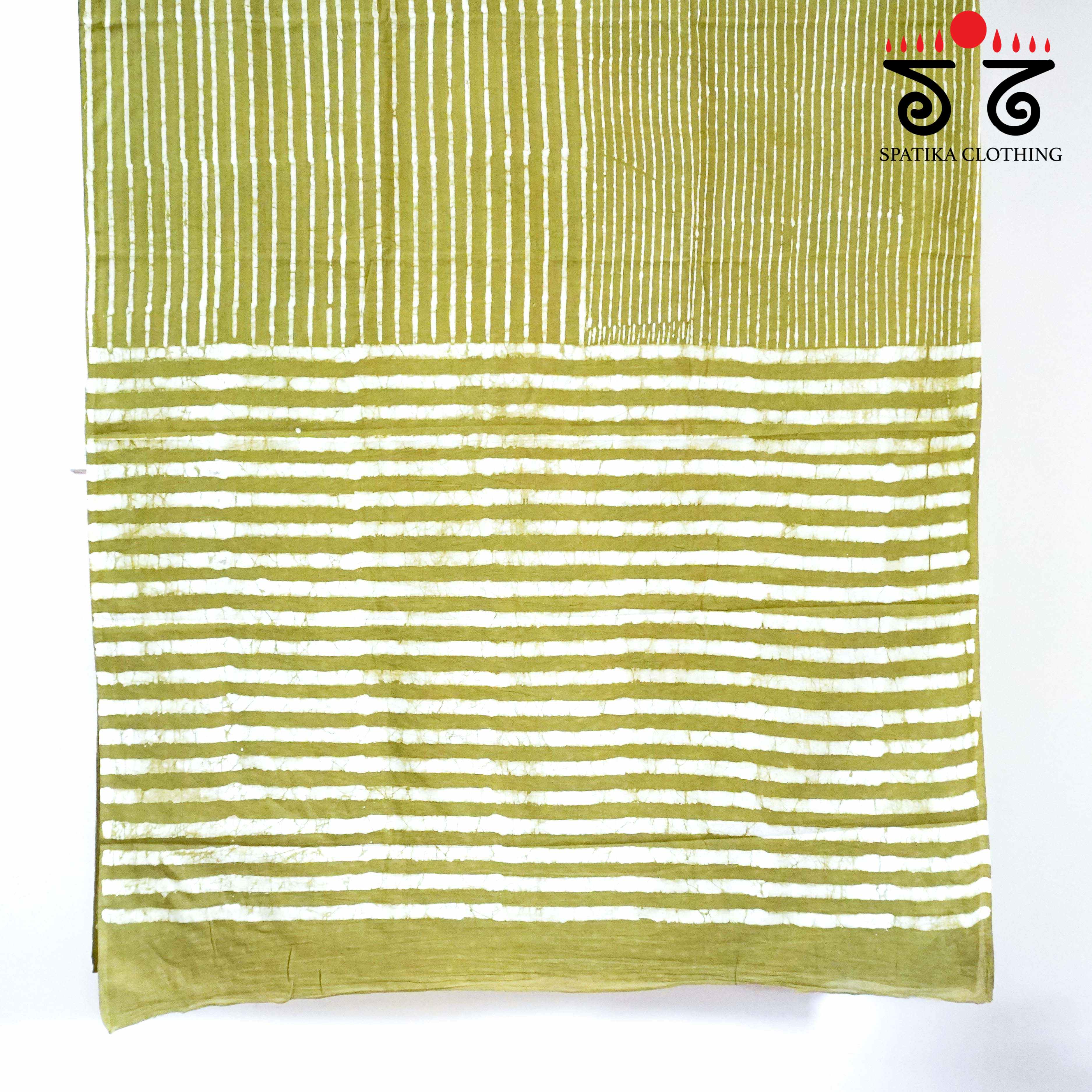 Green & White Hand Blockprinted Mul Cotton Saree