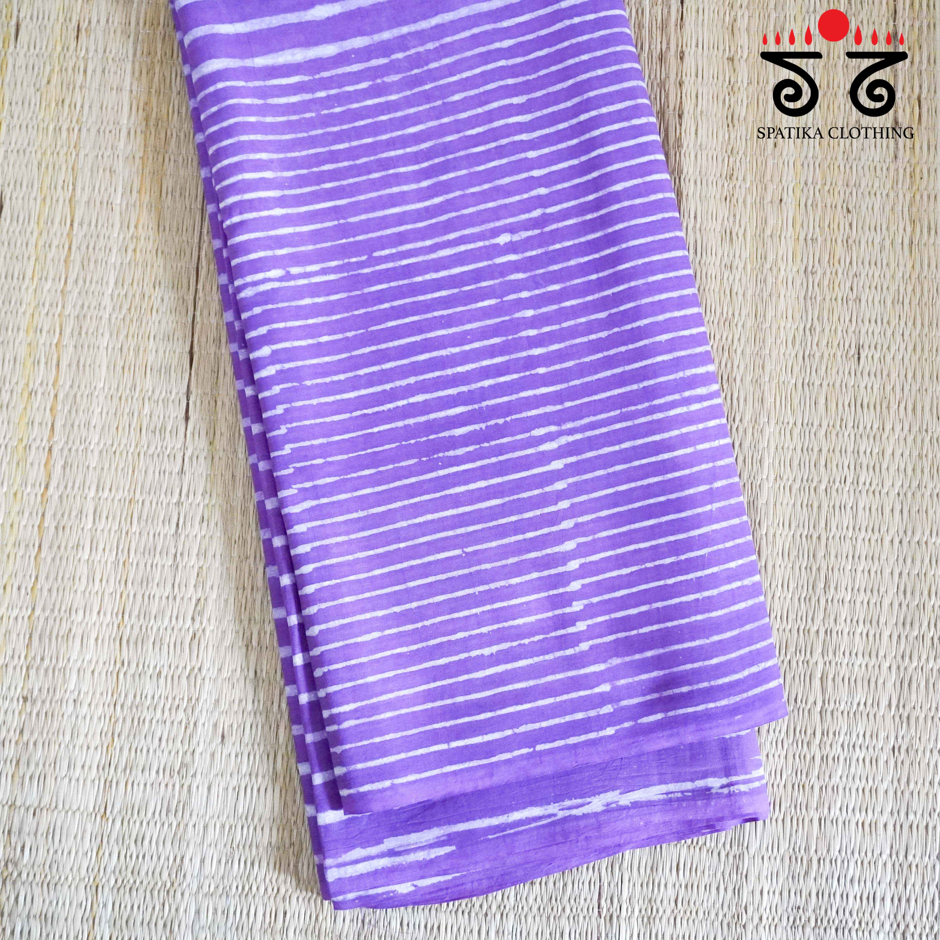 Lavender & White Hand Blockprinted Mul Cotton Saree
