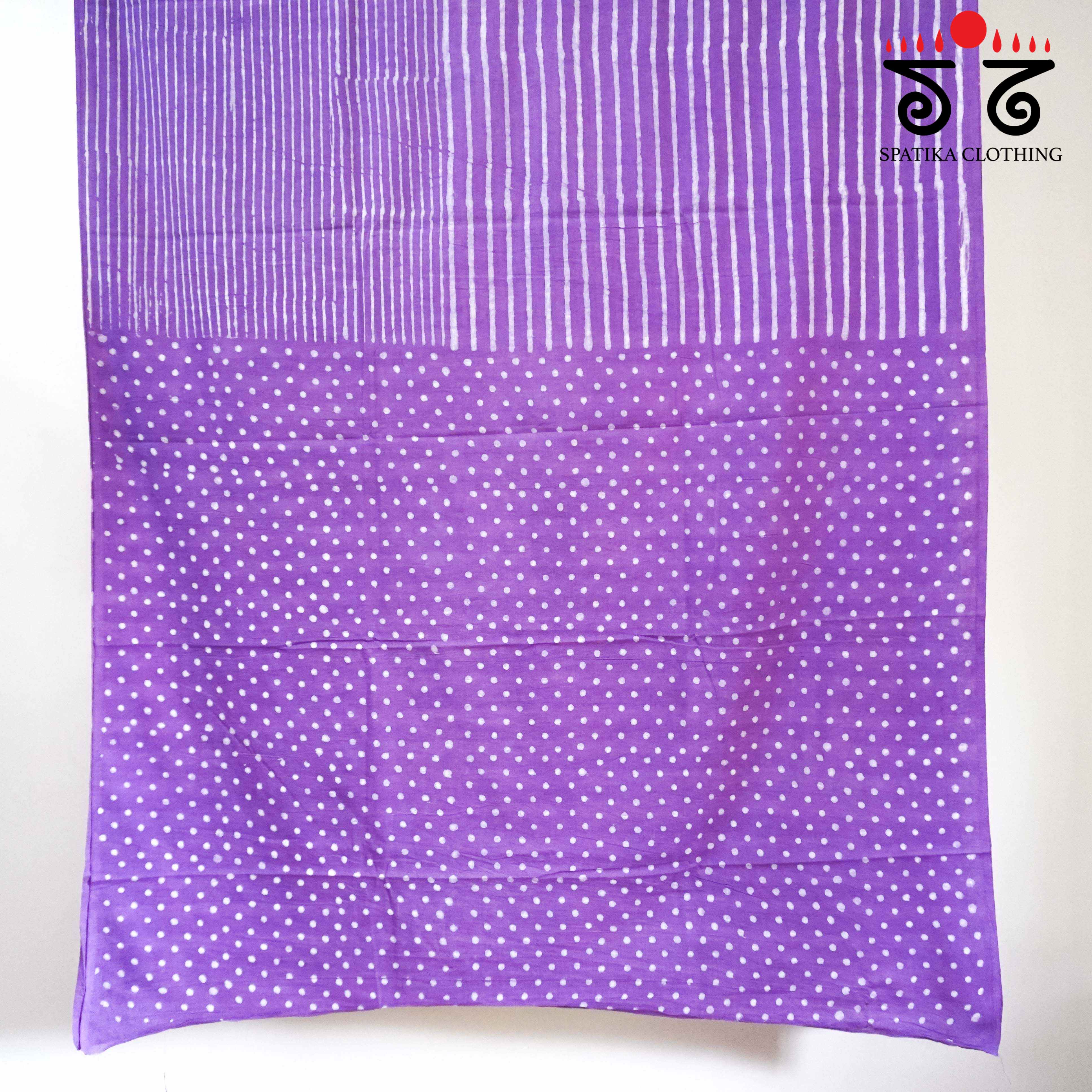 Lavender & White Hand Blockprinted Mul Cotton Saree