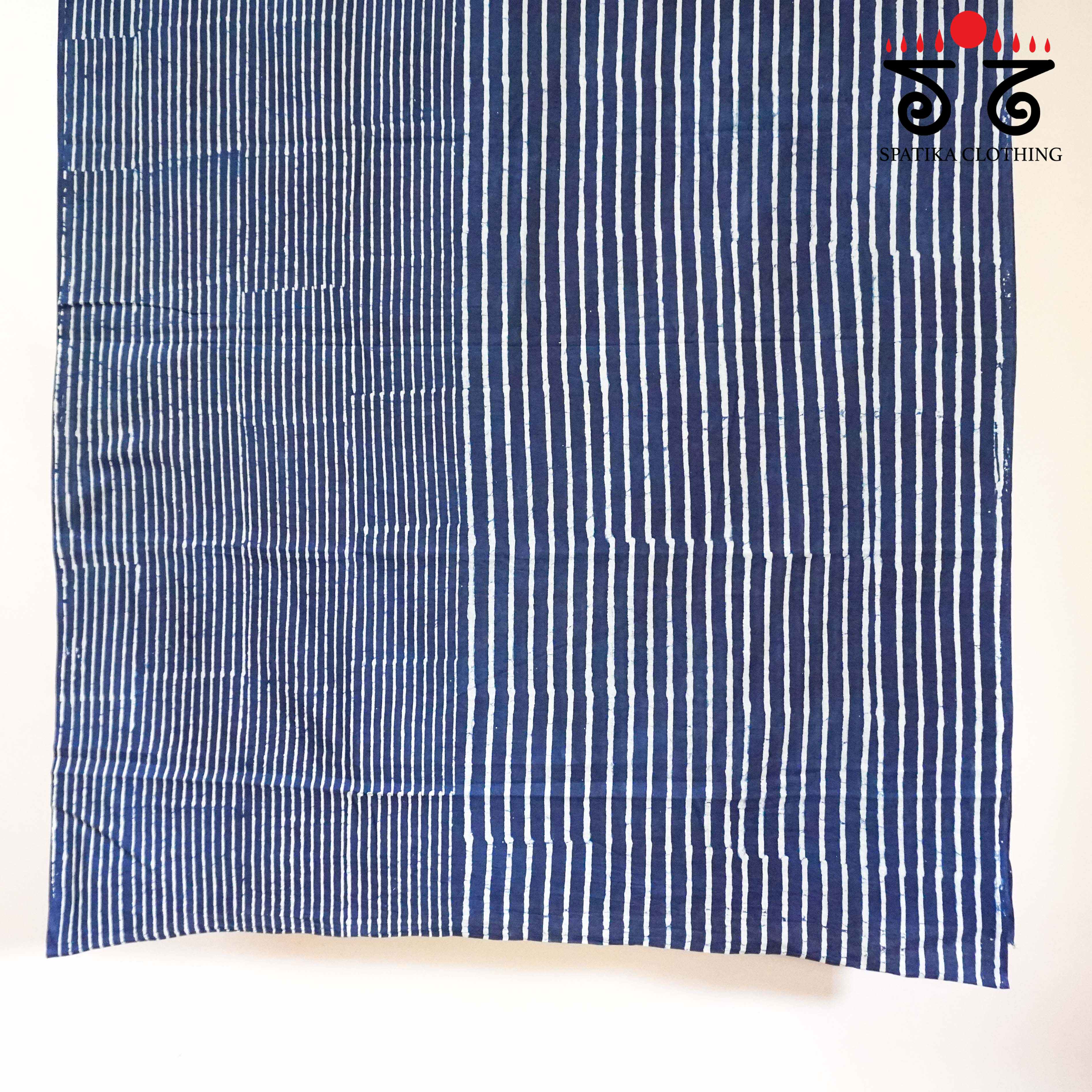 Indigo & White Hand Blockprinted Mul Cotton Saree