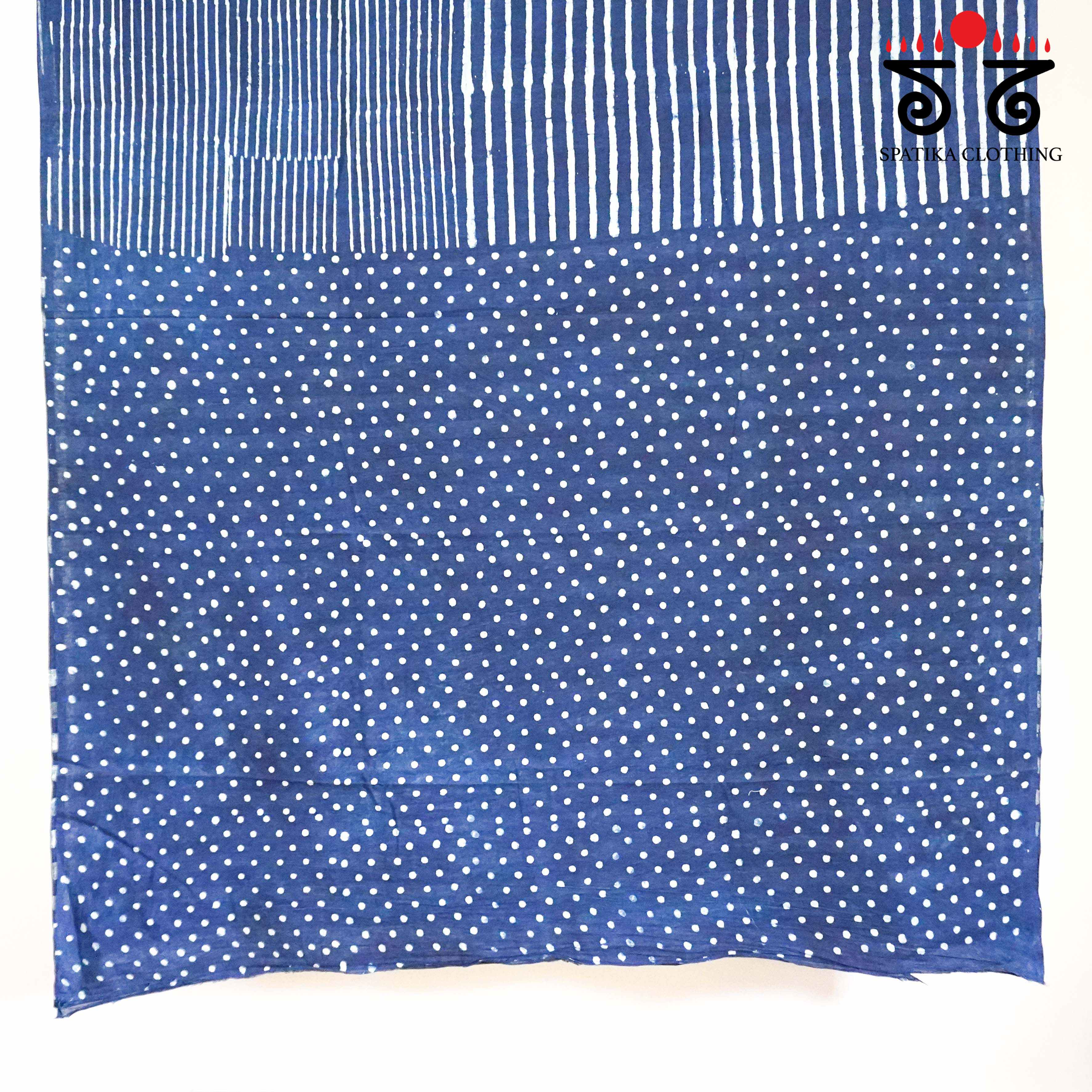 Indigo & White Hand Blockprinted Mul Cotton Saree