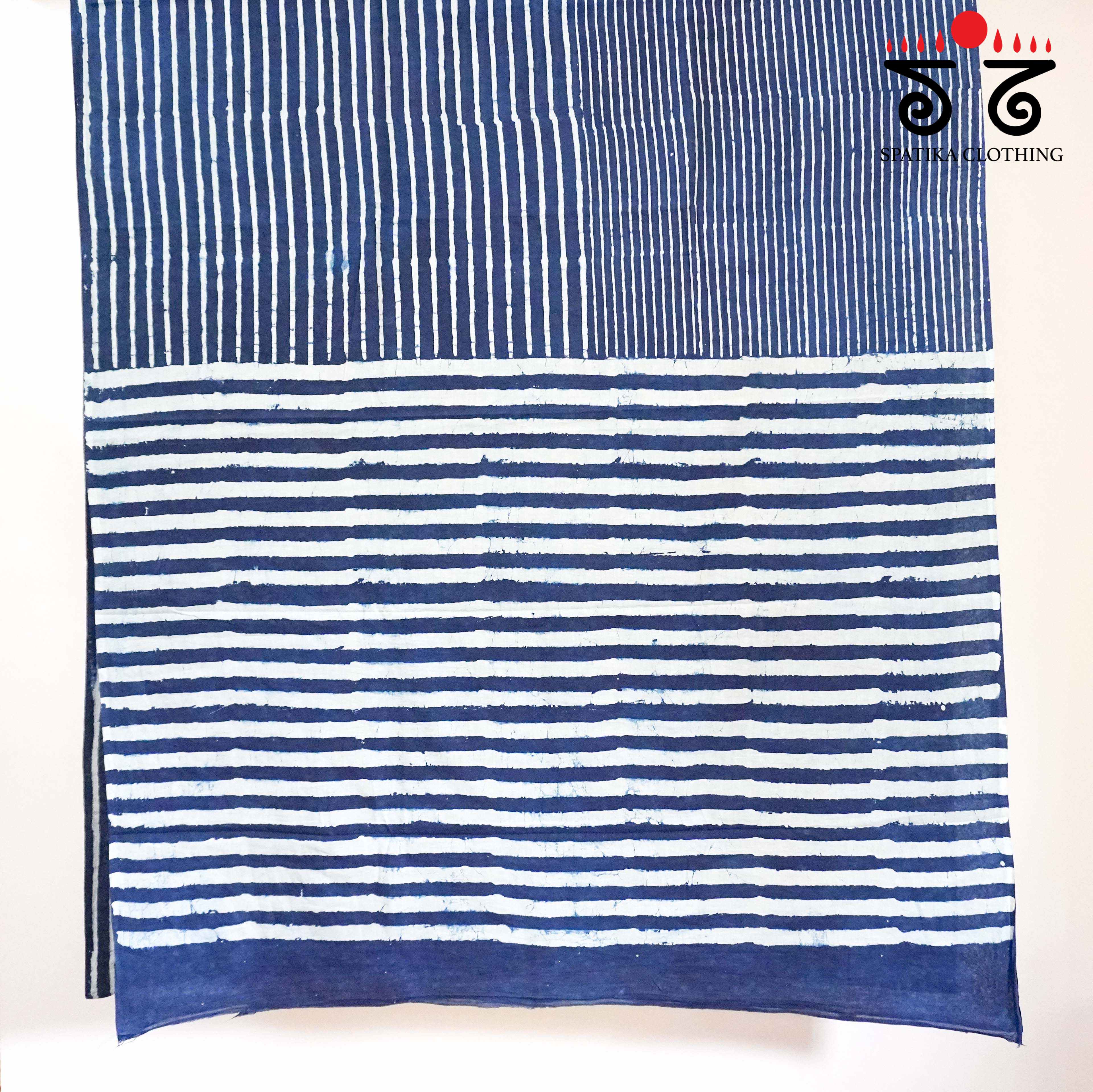 Indigo & White Hand Blockprinted Mul Cotton Saree