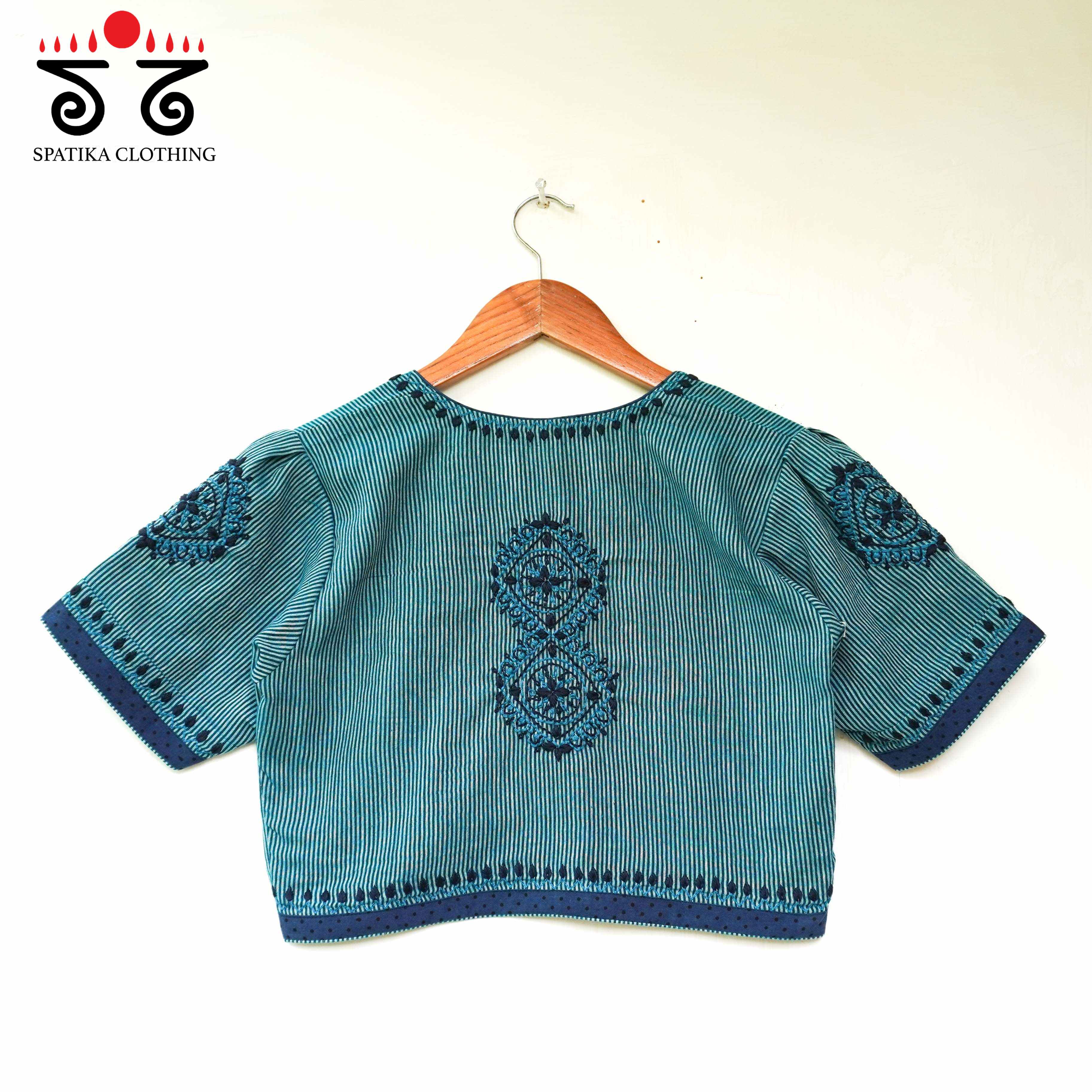 Blue Striped Chikankari - Handcrafted Blouse