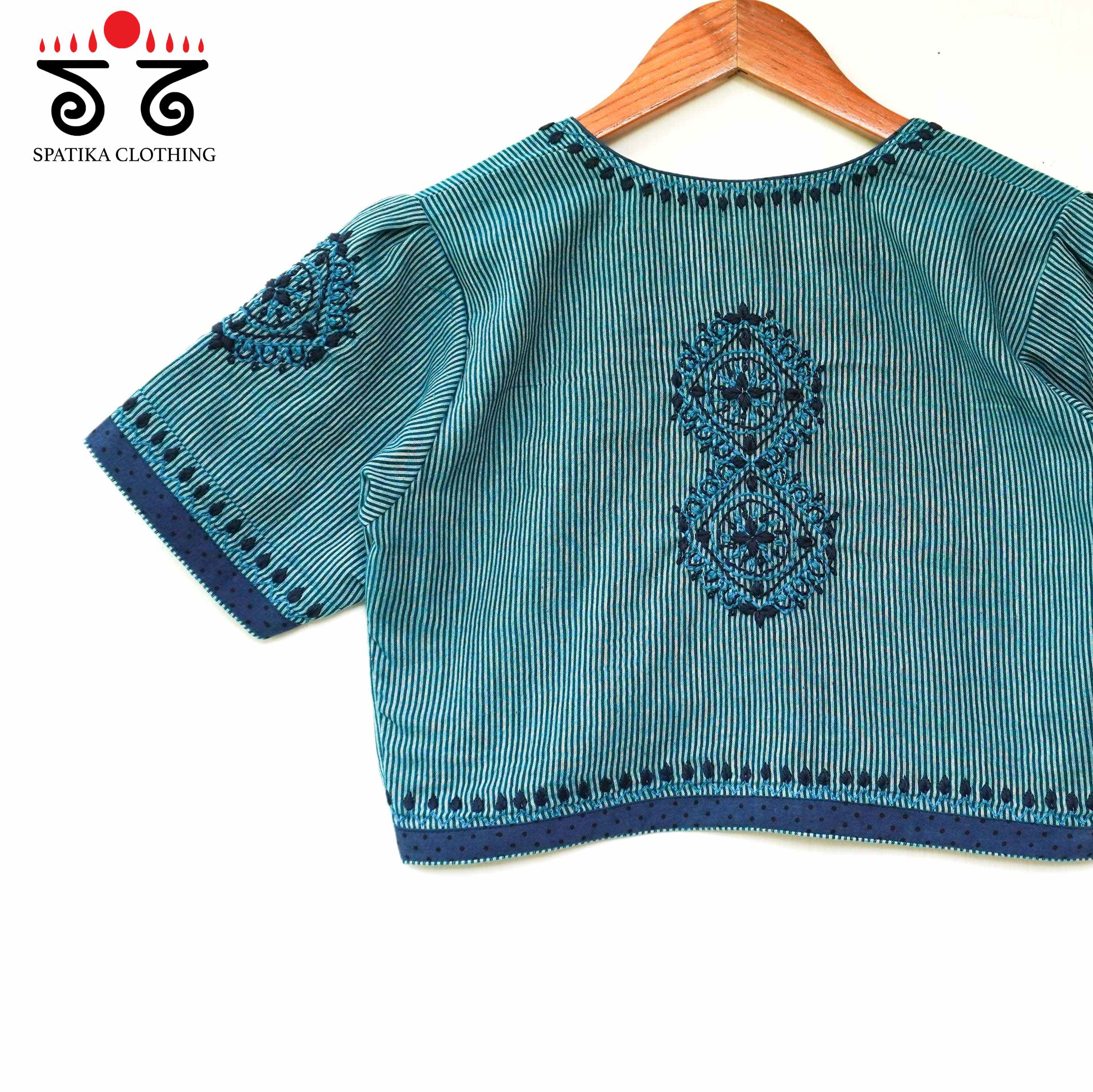 Blue Striped Chikankari - Handcrafted Blouse