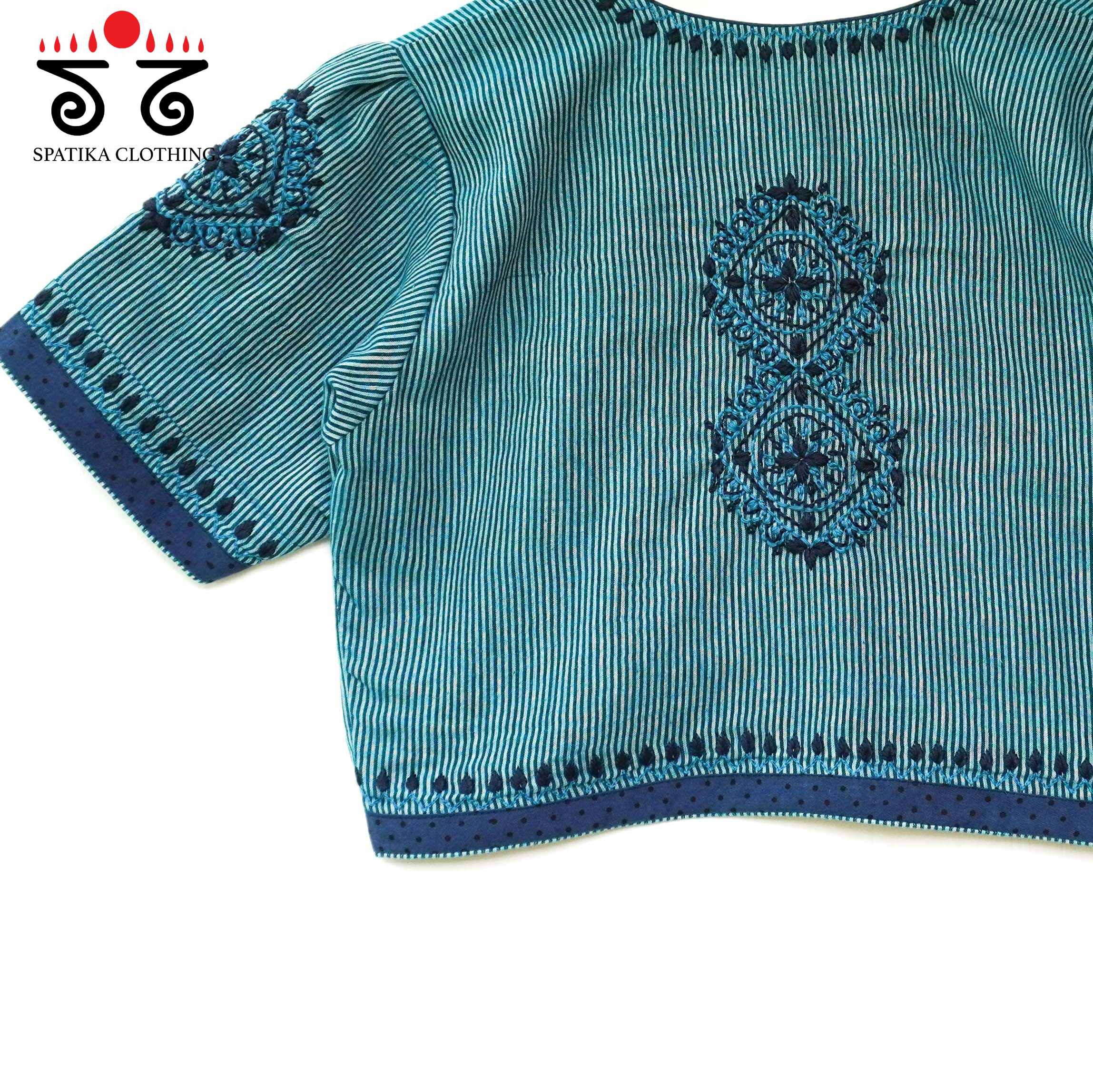 Blue Striped Chikankari - Handcrafted Blouse