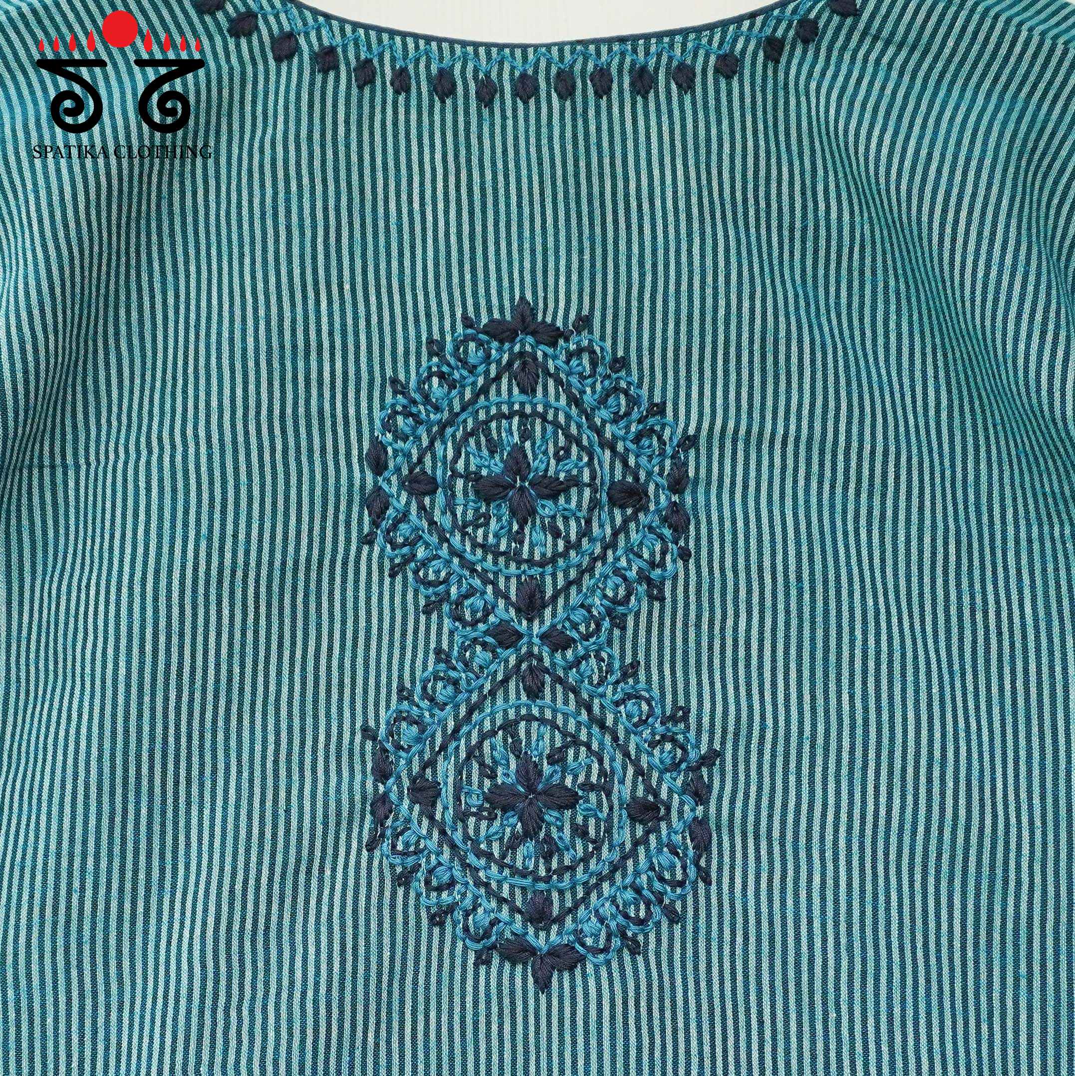 Blue Striped Chikankari - Handcrafted Blouse