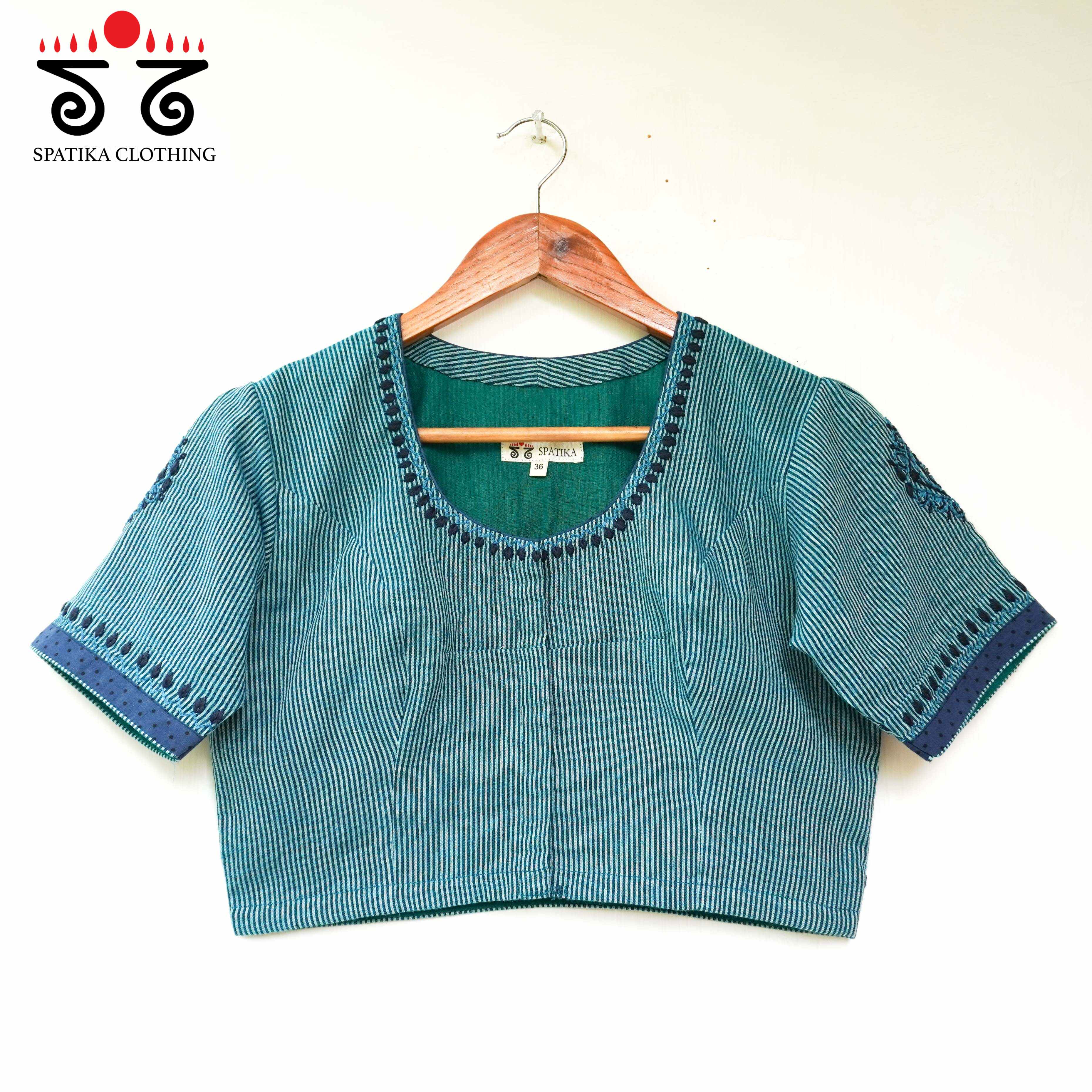 Blue Striped Chikankari - Handcrafted Blouse