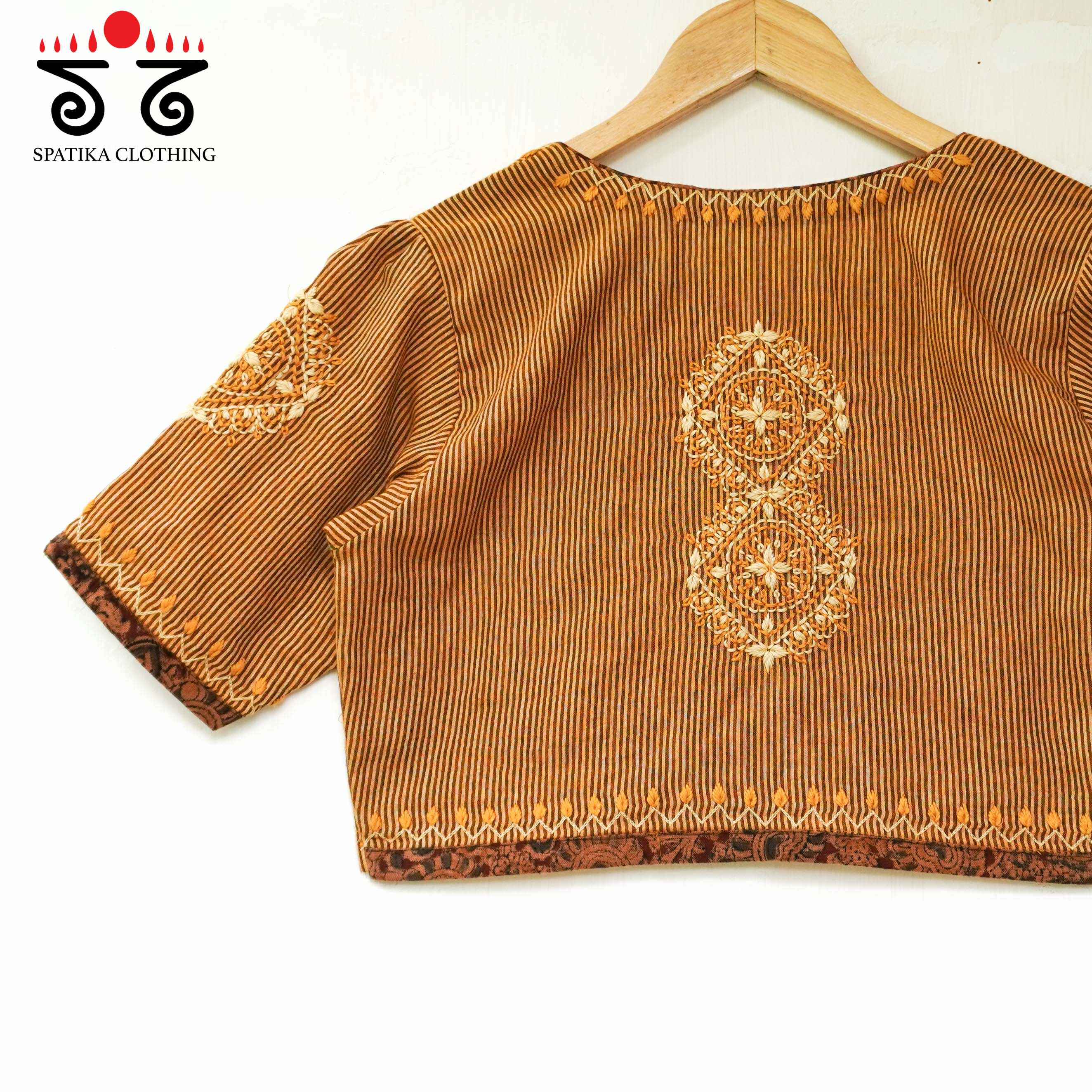 Mustard Yellow Striped Chikankari - Handcrafted Blouse