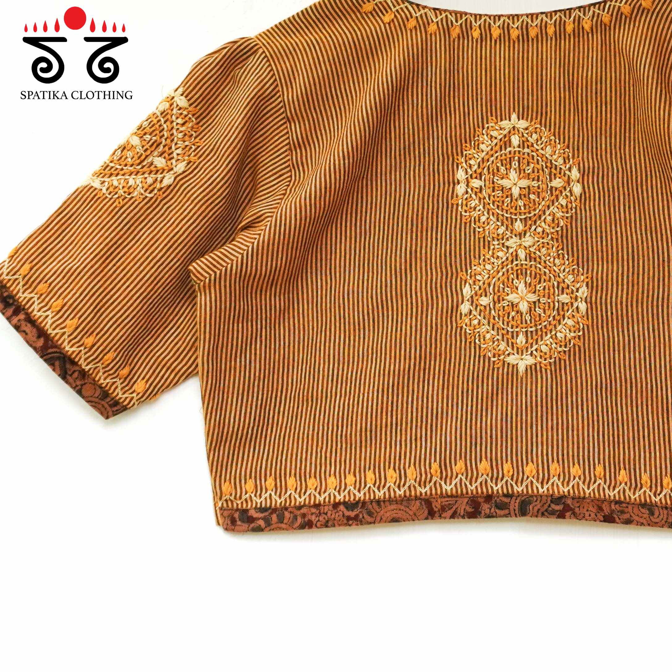 Mustard Yellow Striped Chikankari - Handcrafted Blouse