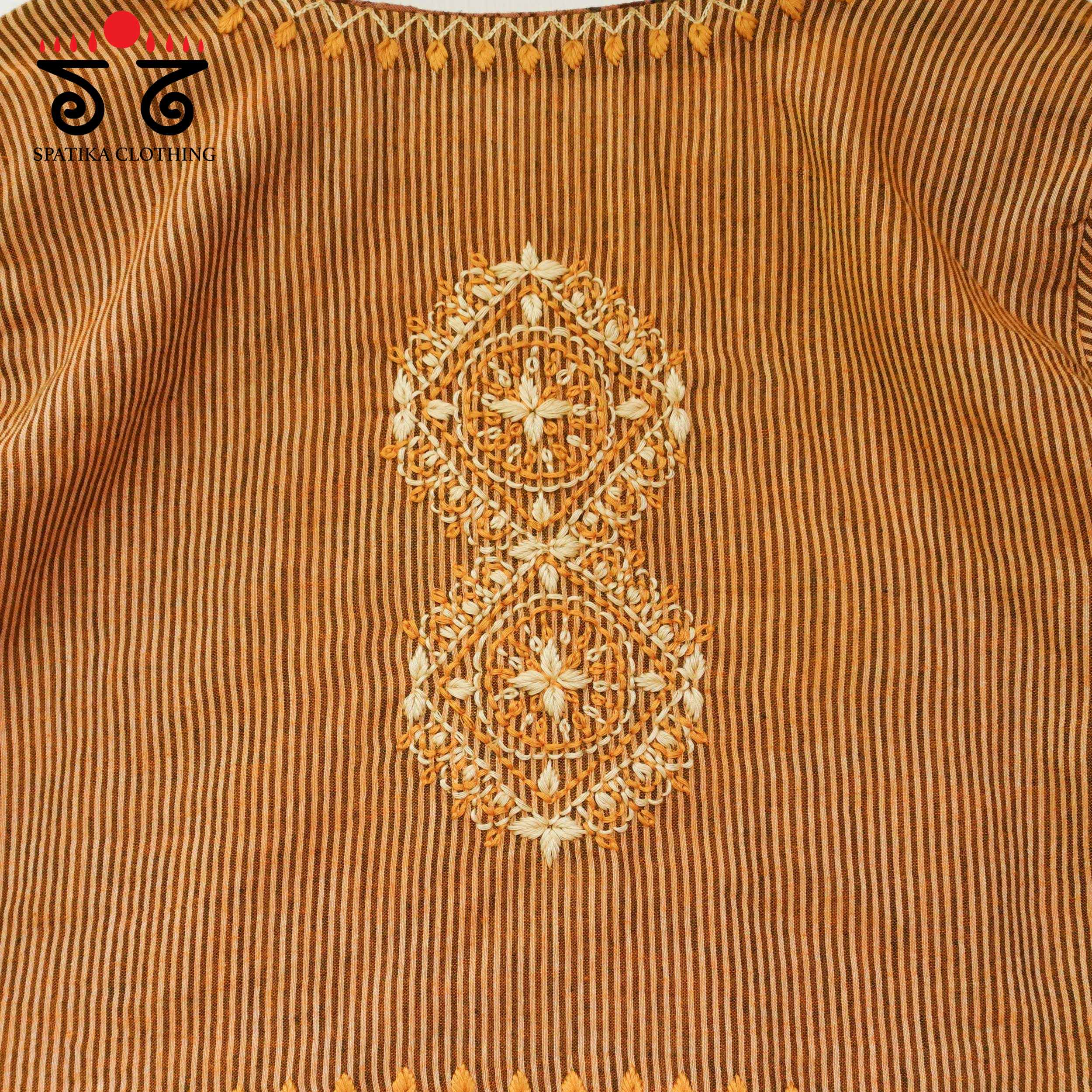 Mustard Yellow Striped Chikankari - Handcrafted Blouse