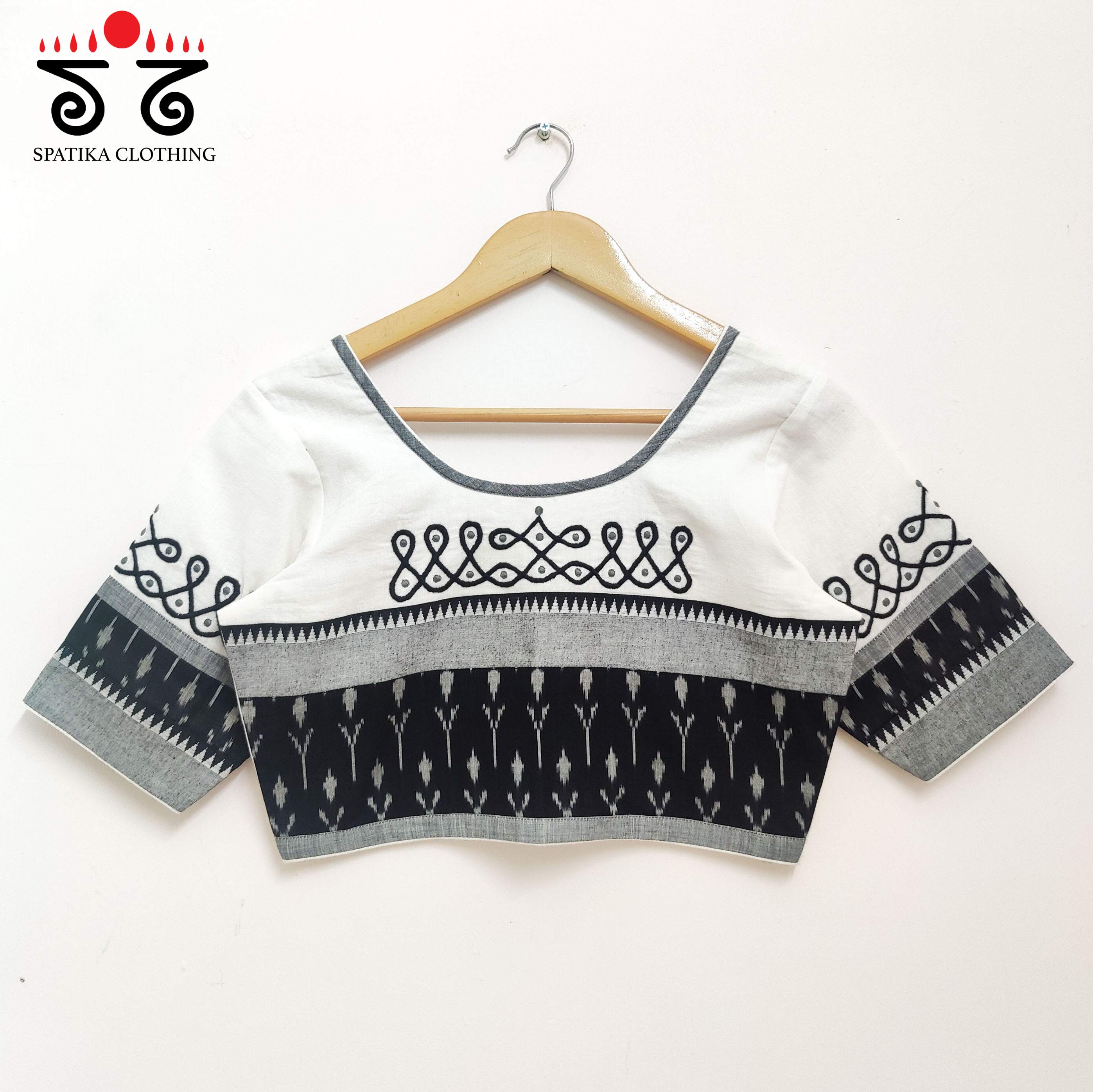 Black & White Prabhavati Kolam Handcrafted Blouse
