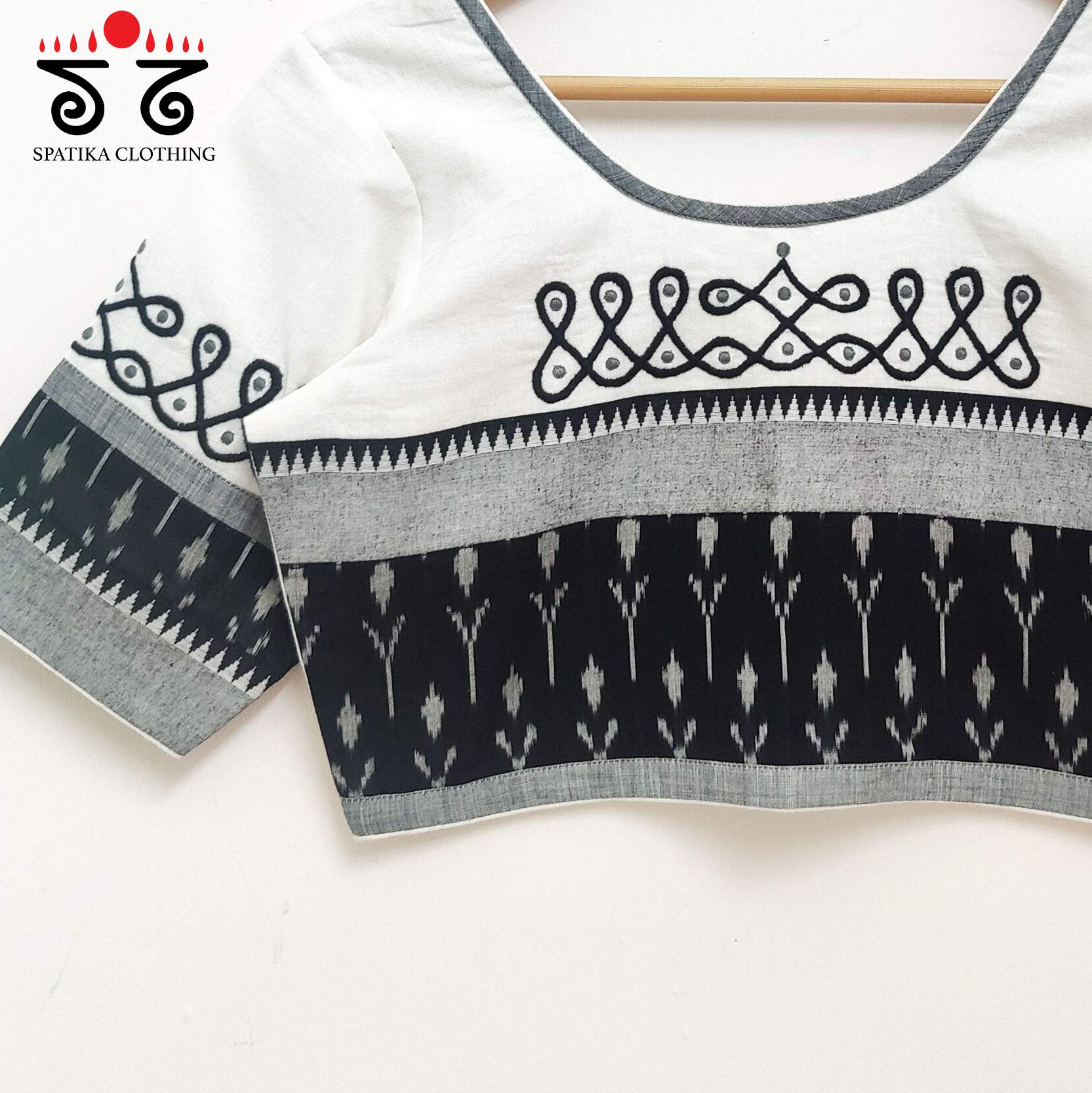 Black & White Prabhavati Kolam Handcrafted Blouse