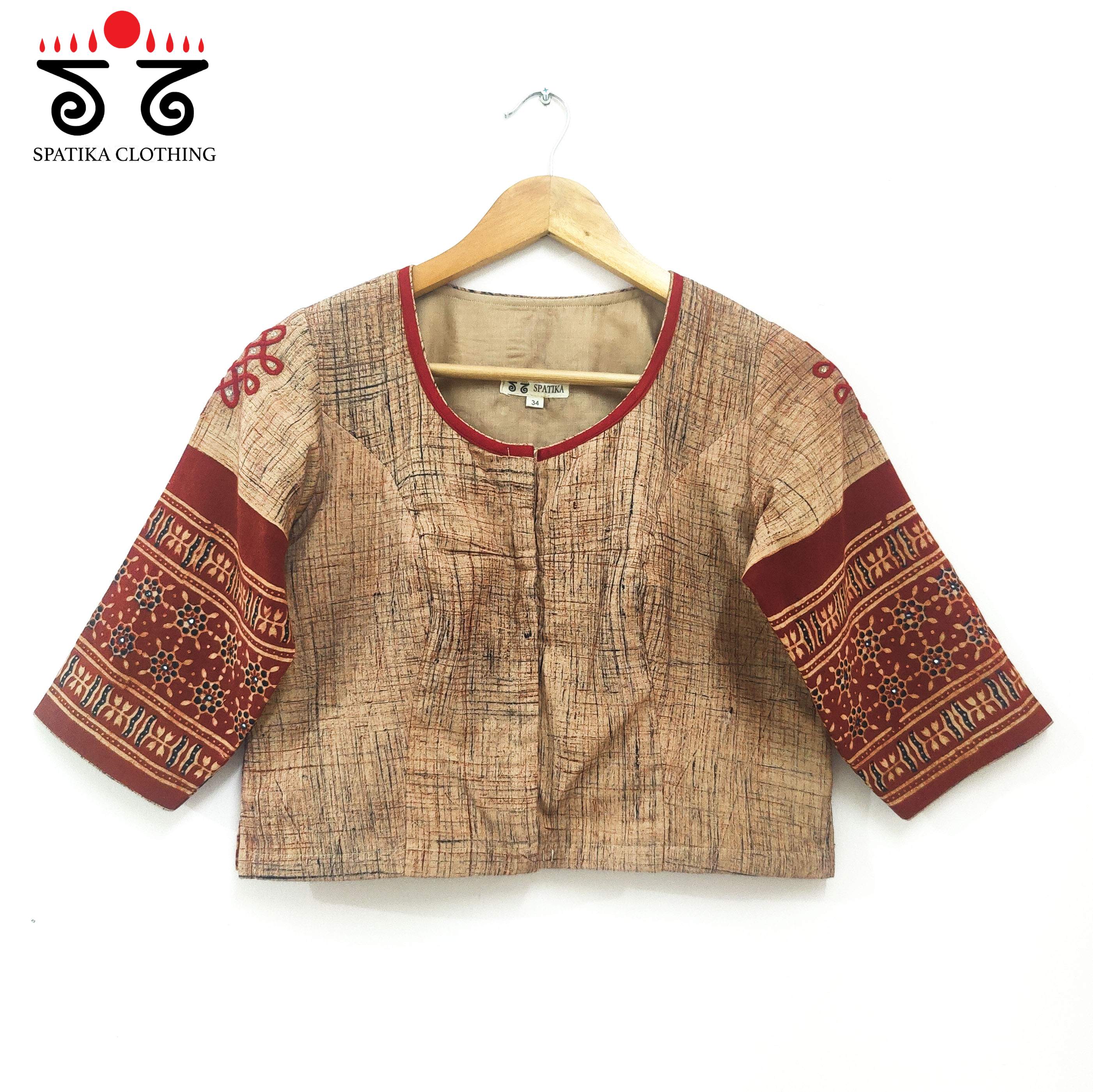 The Kolam Beige & Brick Ajrak Long Blouse
