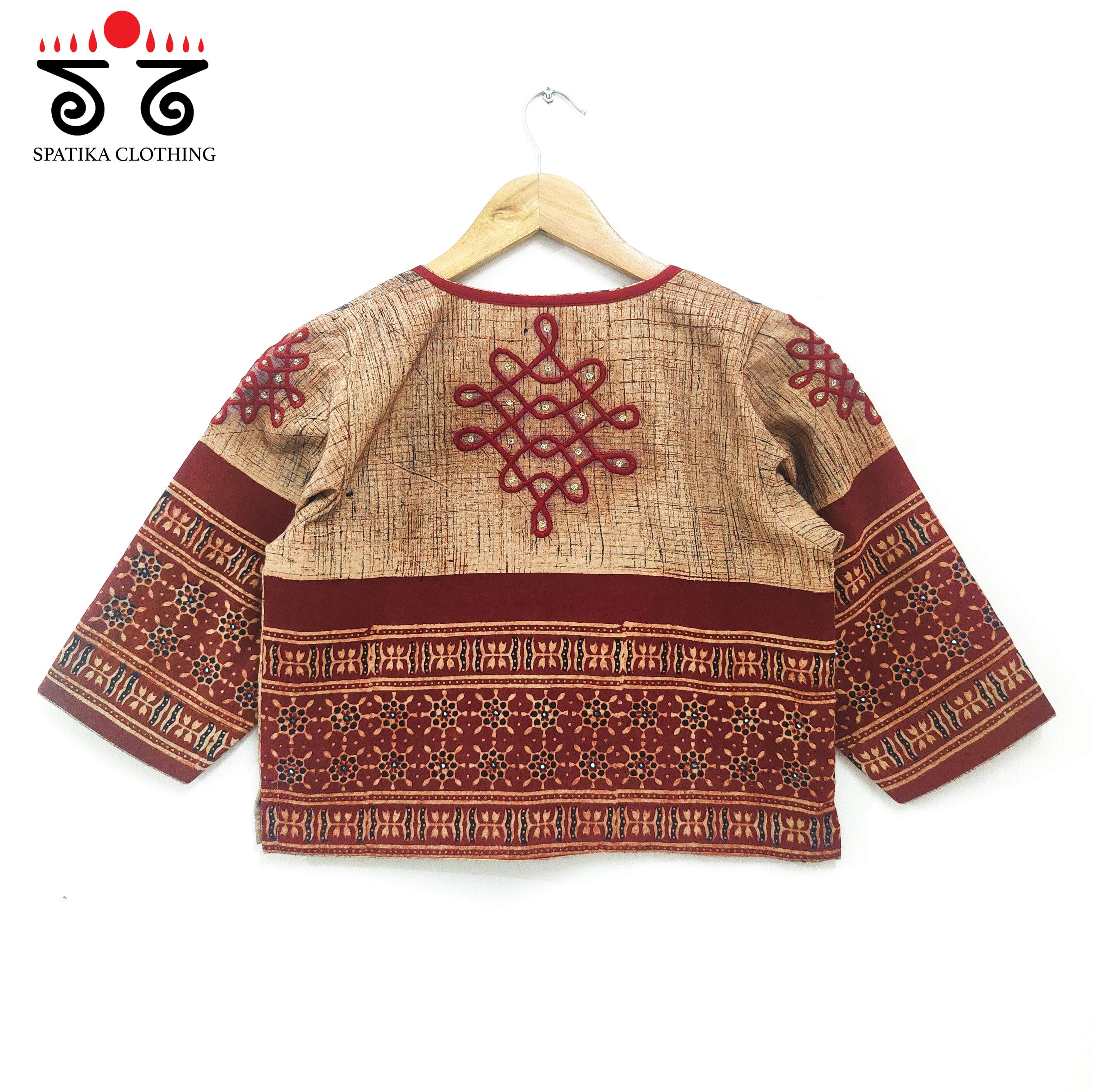 The Kolam Beige & Brick Ajrak Long Blouse