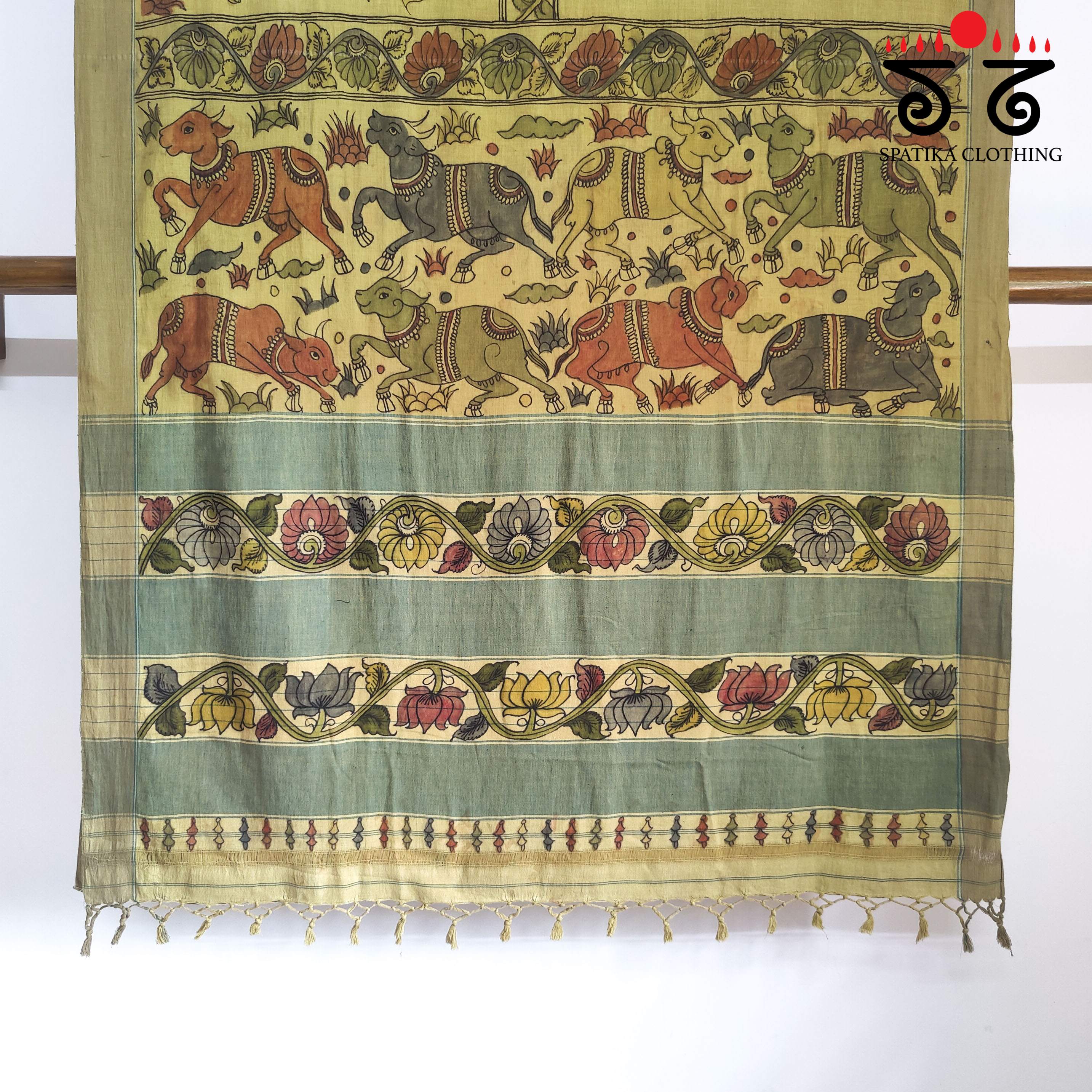 Beige Pen Kalamkari Handspun Cotton Saree