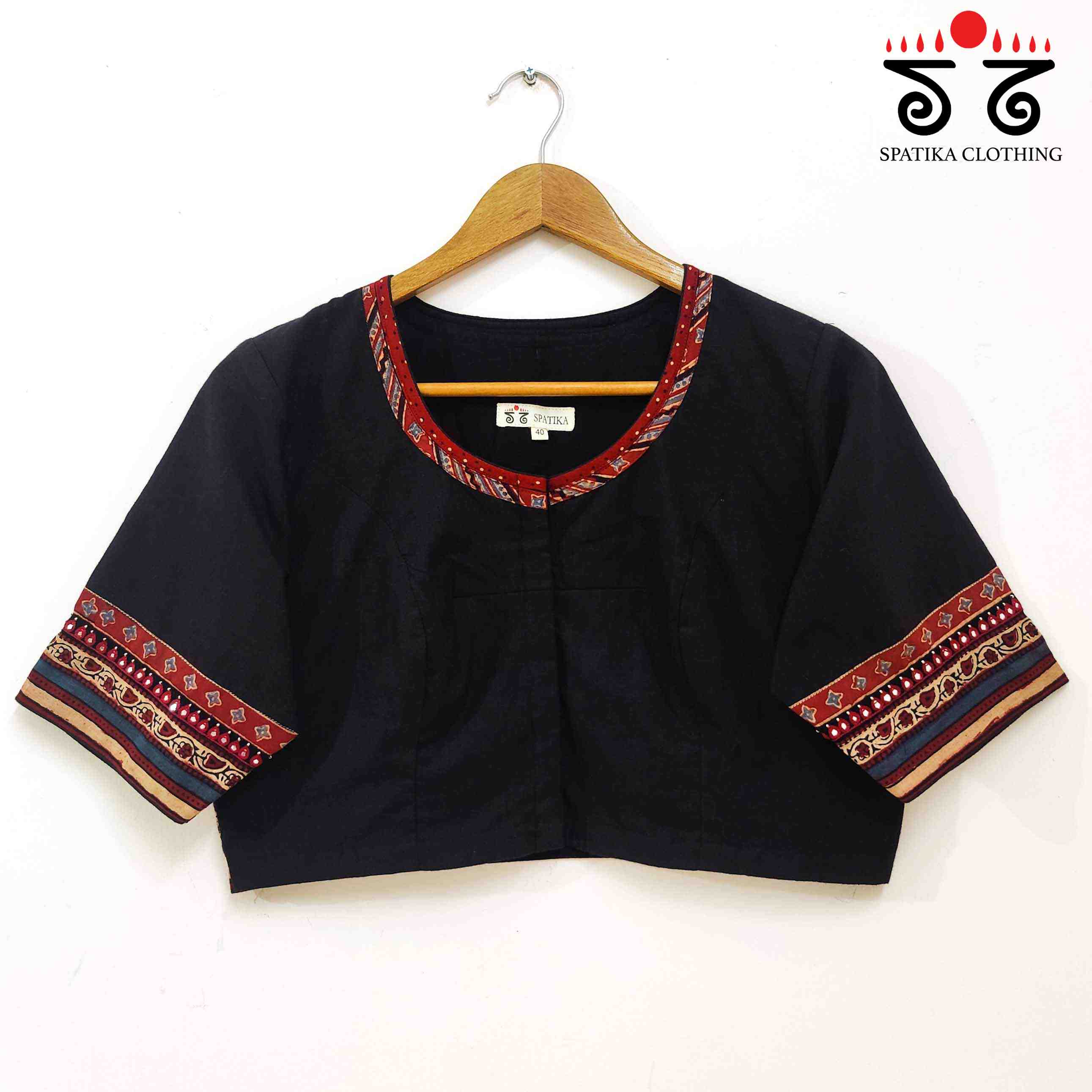 The Ajrakh Black & Red Patchwork Blouse