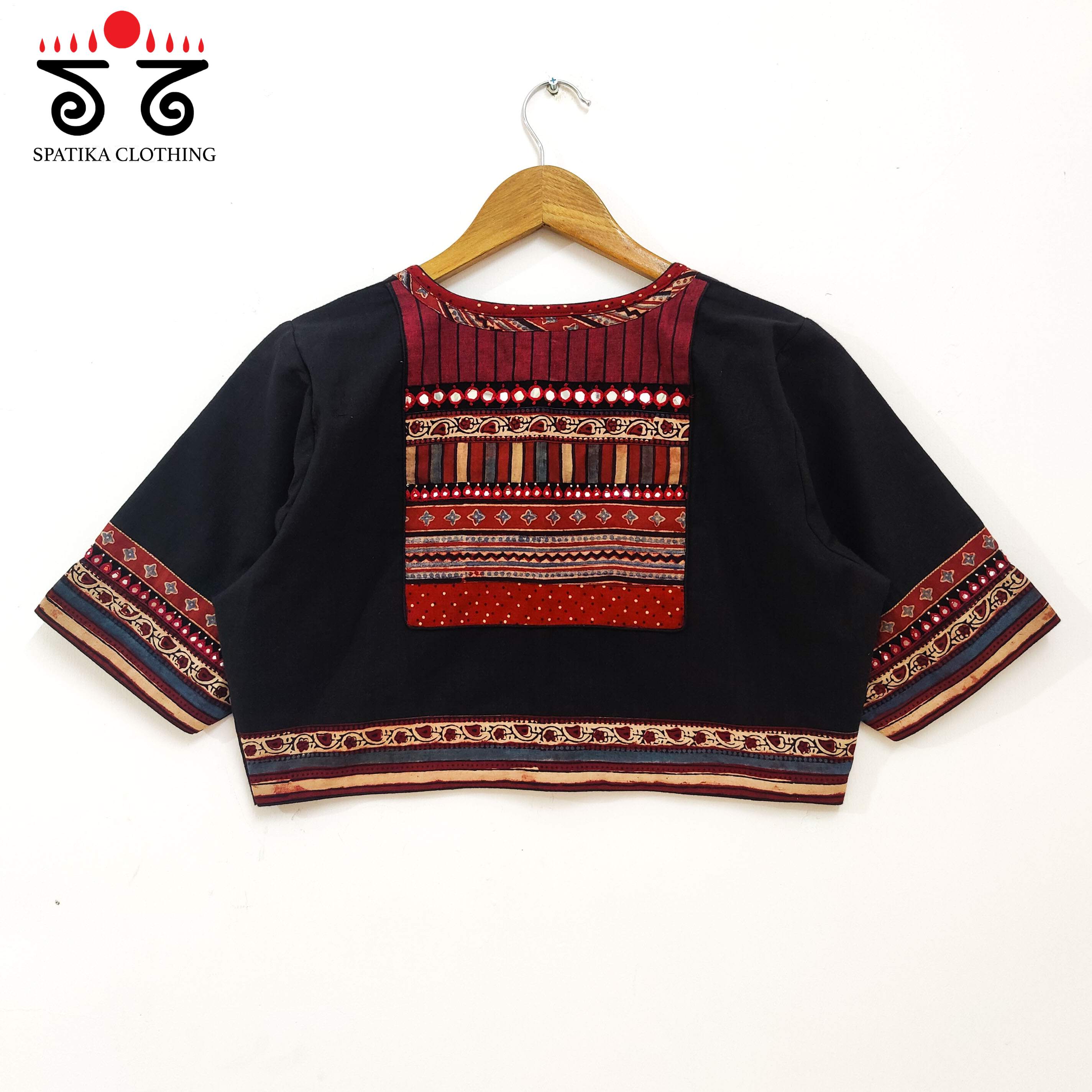 The Ajrakh Black & Red Patchwork Blouse