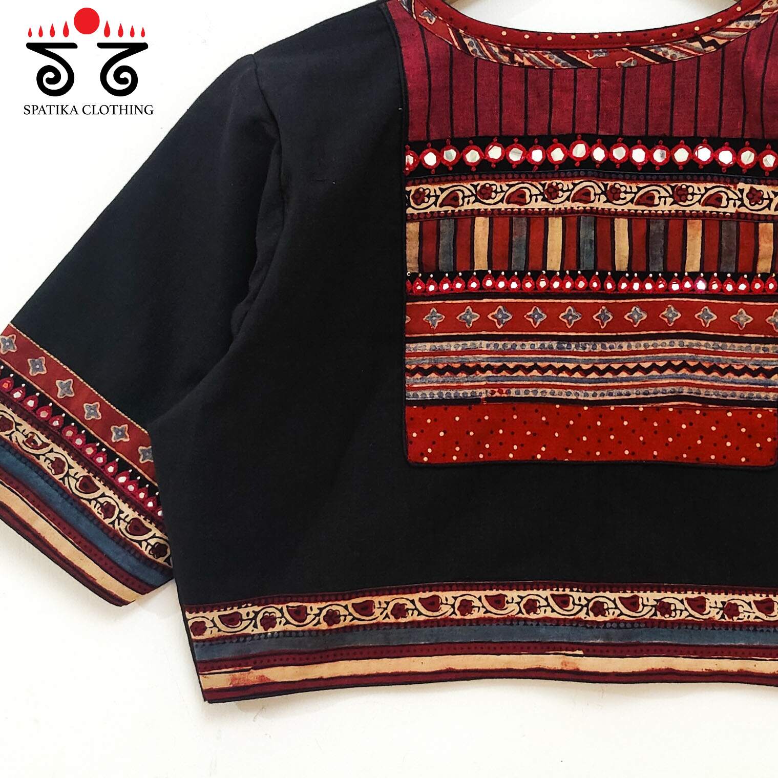 The Ajrakh Black & Red Patchwork Blouse