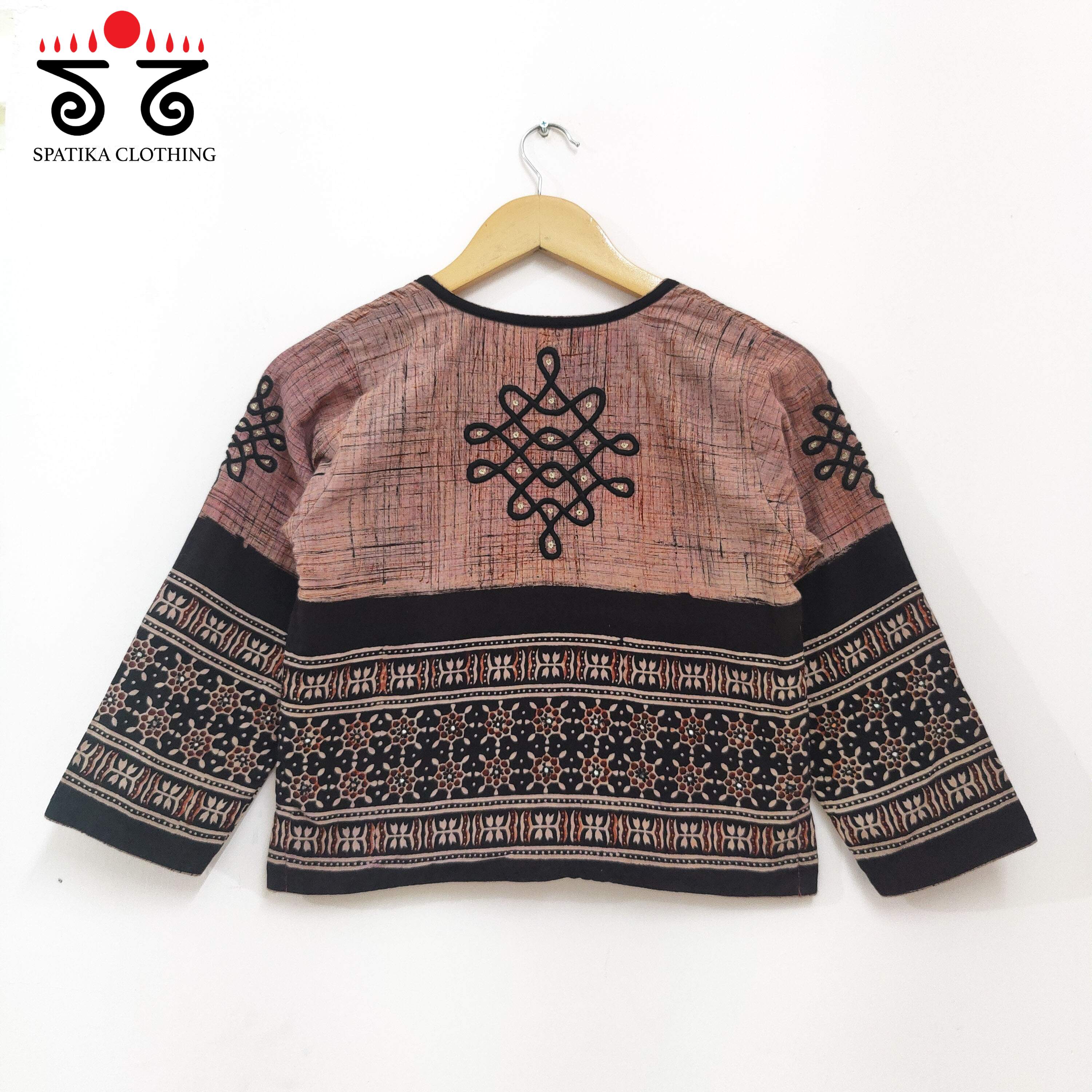 The Kolam Beige & Black Ajrak Long Blouse