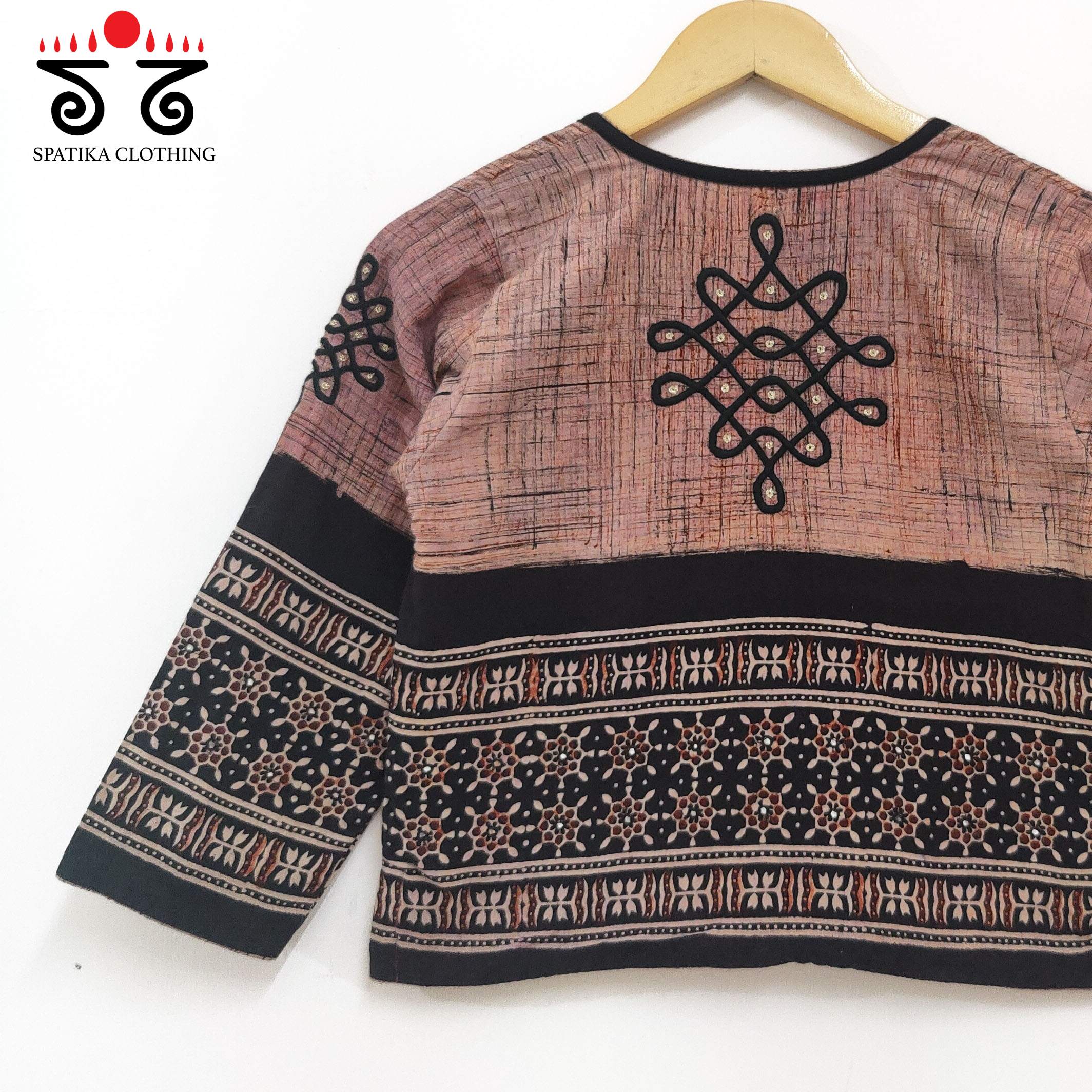 The Kolam Beige & Black Ajrak Long Blouse