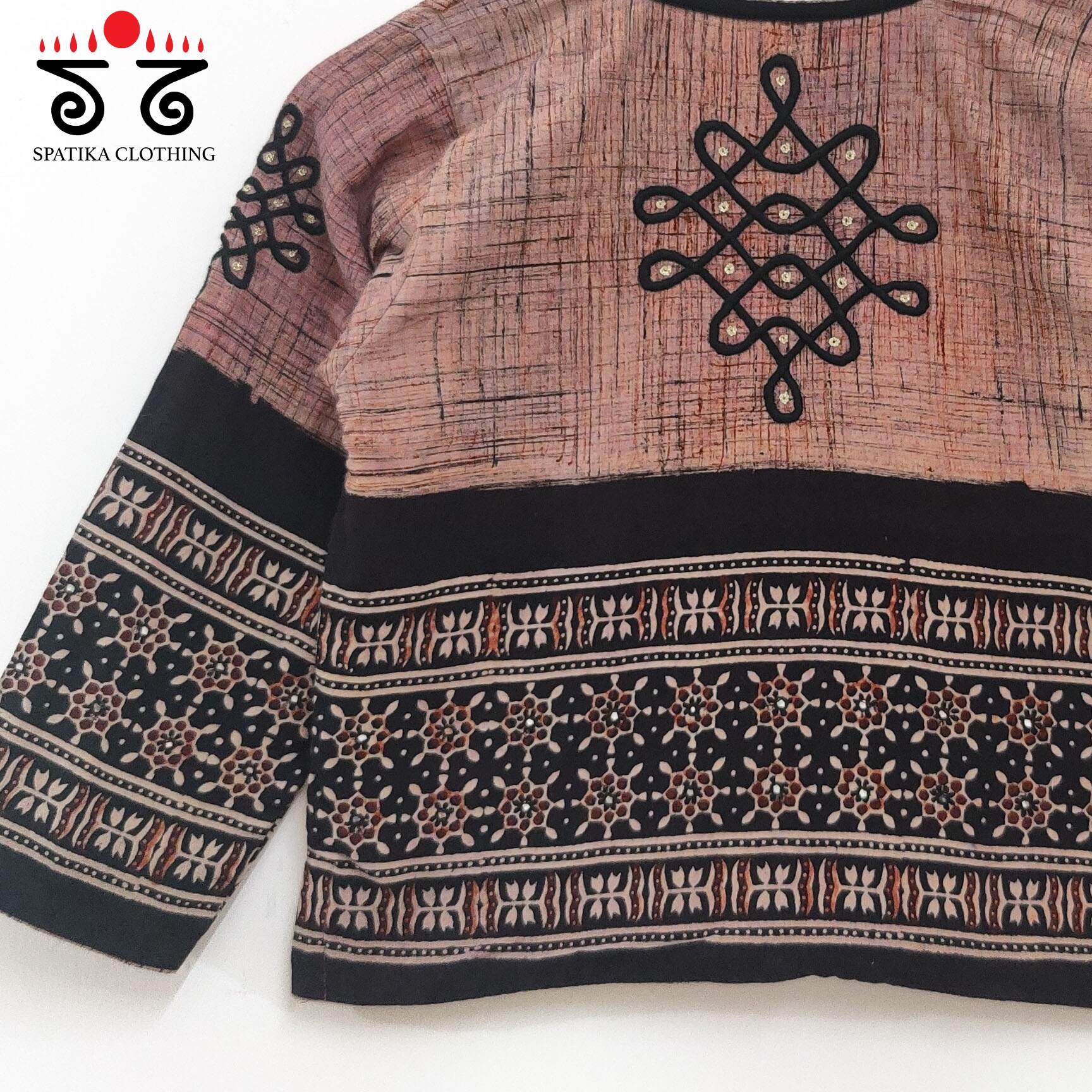 The Kolam Beige & Black Ajrak Long Blouse