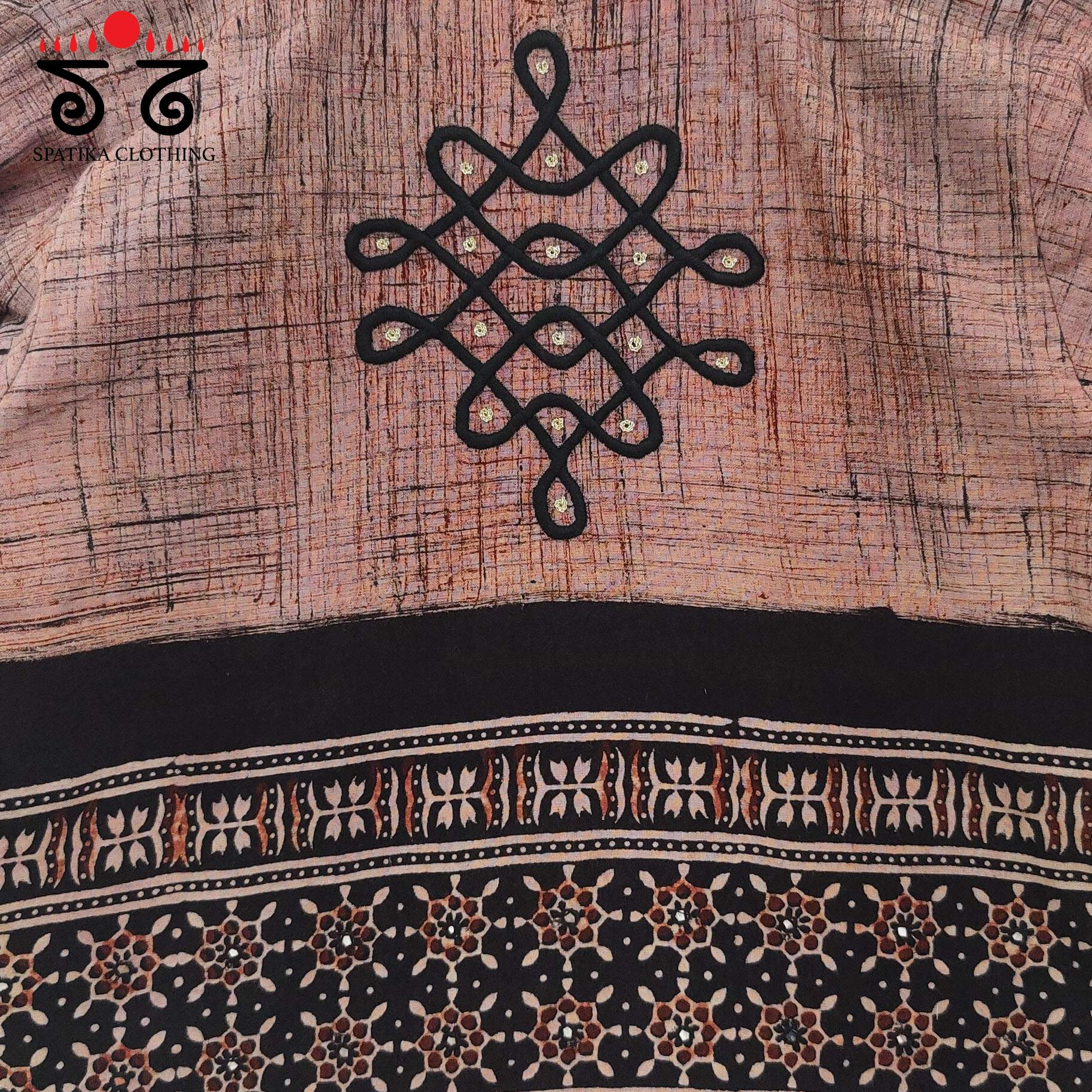The Kolam Beige & Black Ajrak Long Blouse